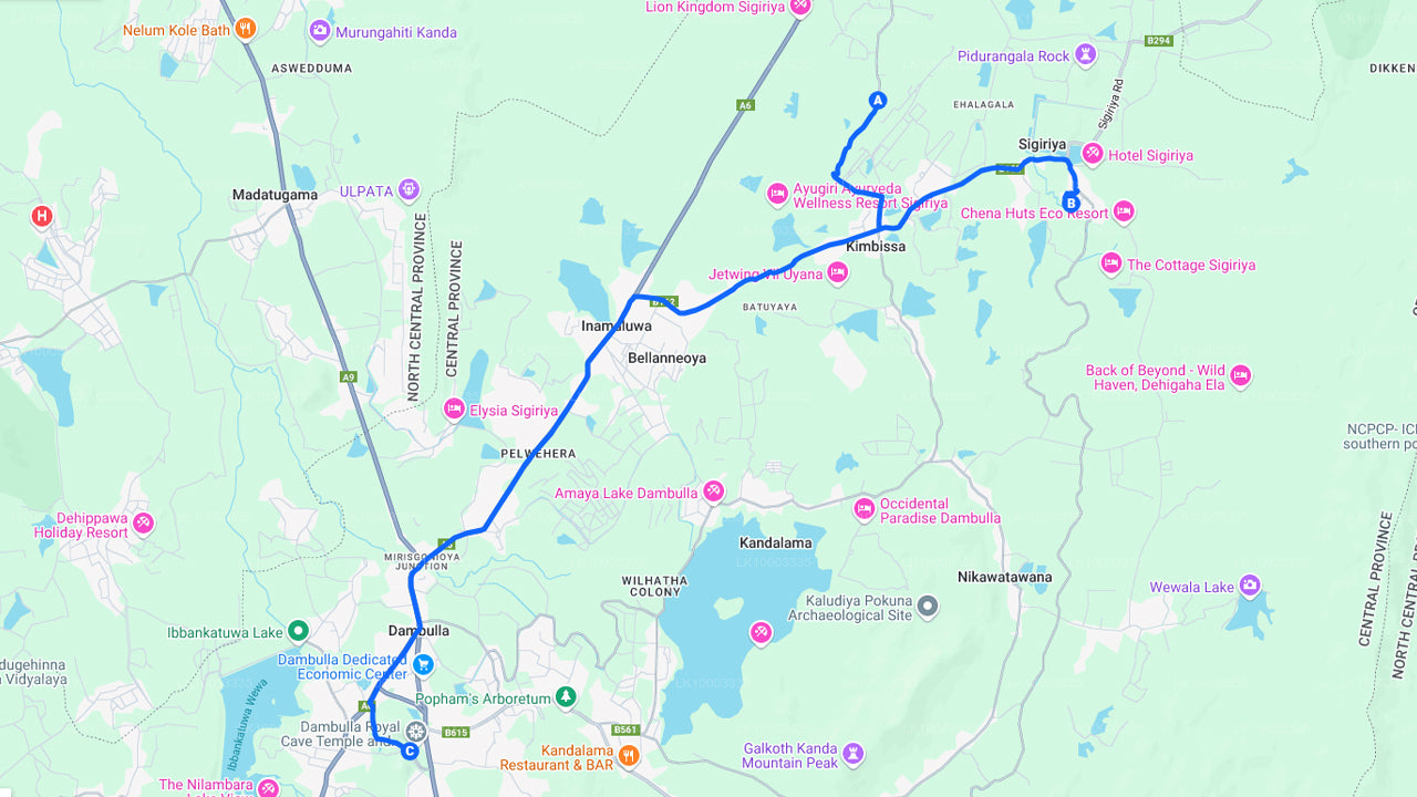 Sigiriya-rots en Dambulla-grot vanuit Sigiriya