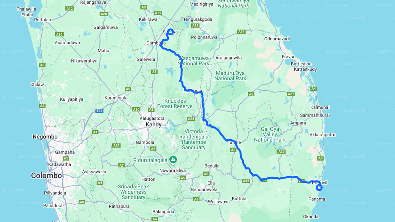 Sigiriya City to Arugam Bay City Private Transfer