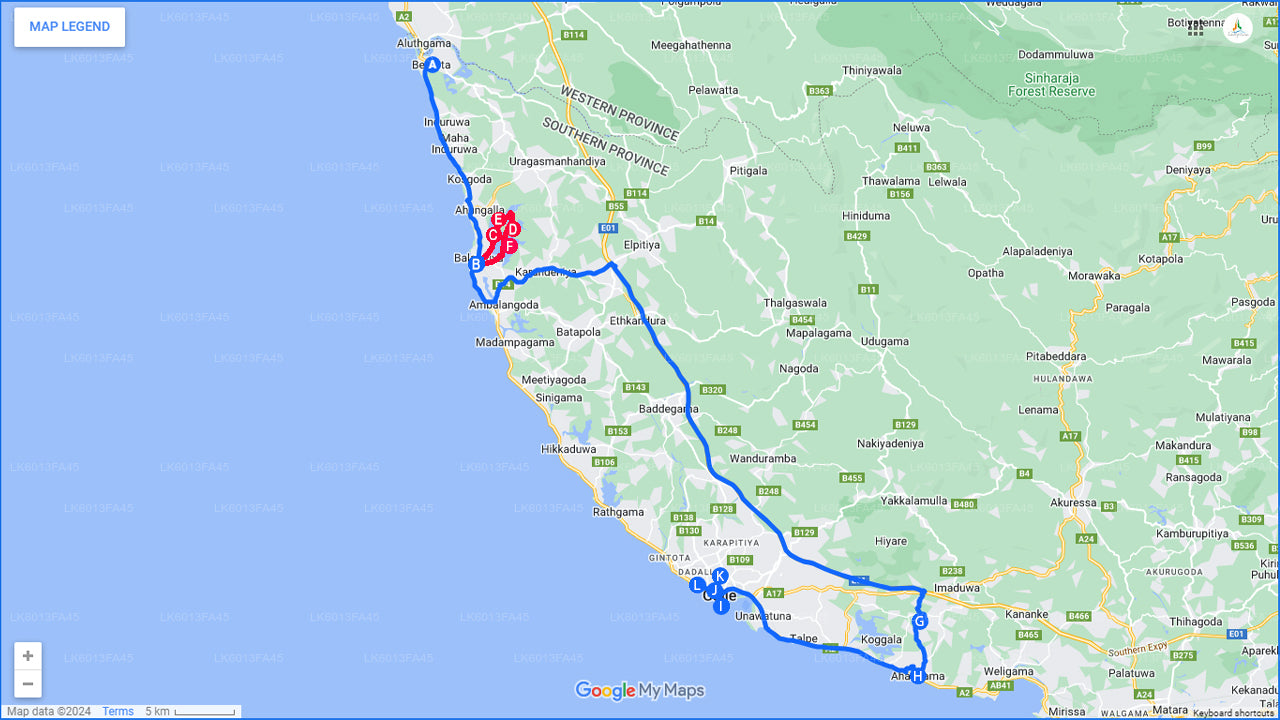 Balapitiya, Handunugoda en Galle uit Bentota