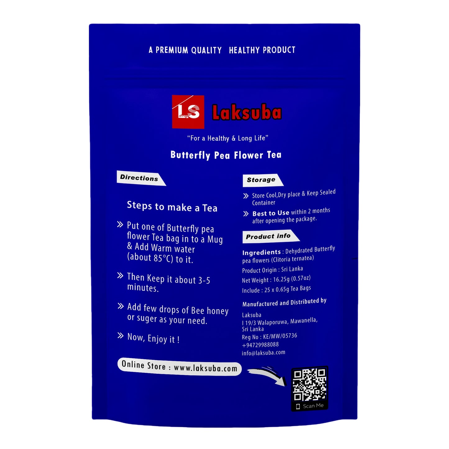 Laksuba Ceylon Vlindererwtenbloemthee (16,25 g) 25 theezakjes
