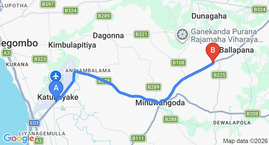 Driving route map: Colombo Airport (CMB) to Horampella (13 km, approx 28 min private transfer)