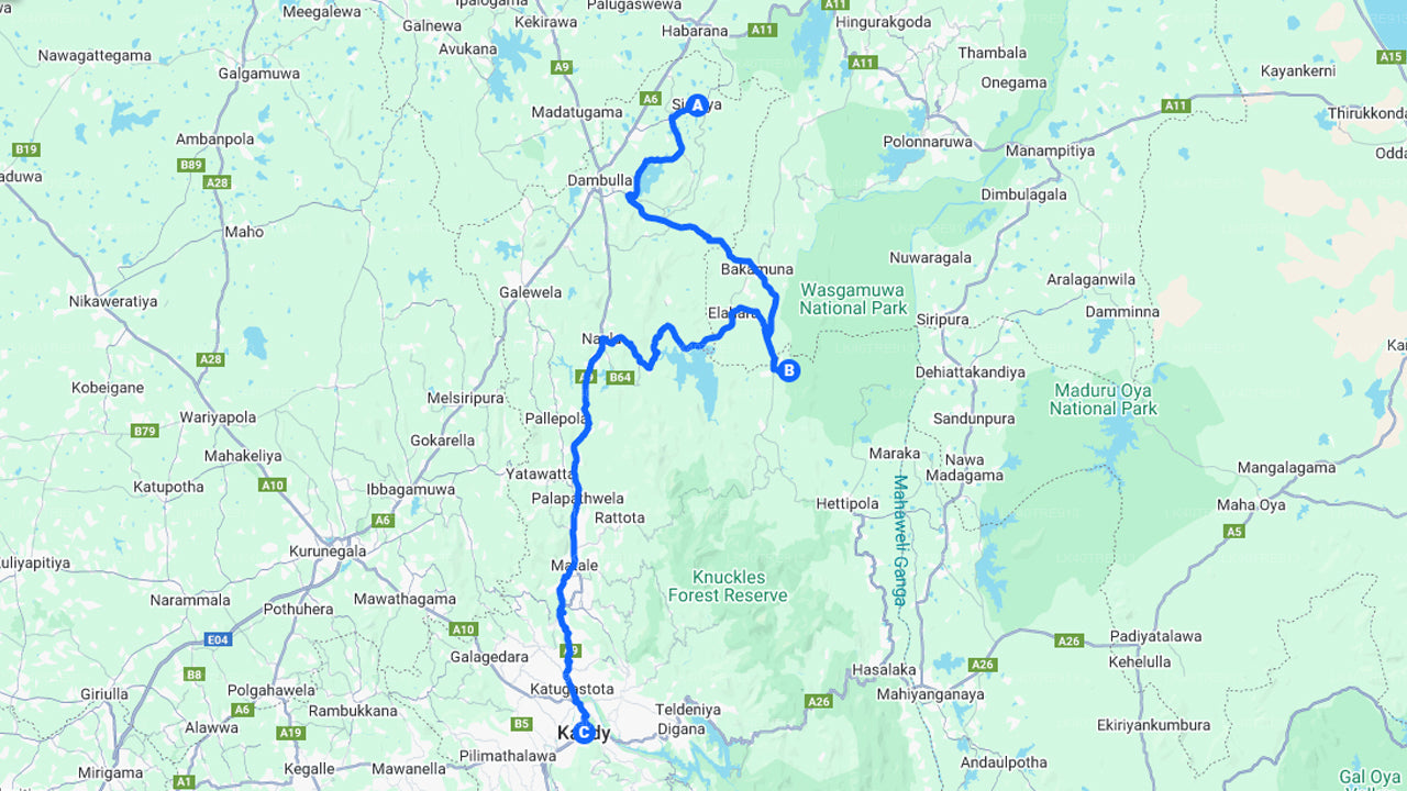 Privétour van Sigiriya naar Kandy met Wasgamuwa Safari