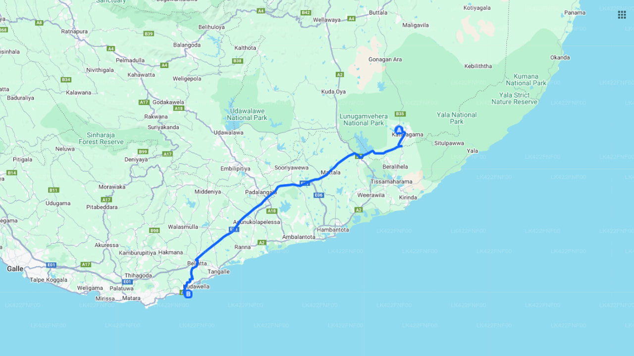 Yala City naar Hiriketiya City Privétransfer