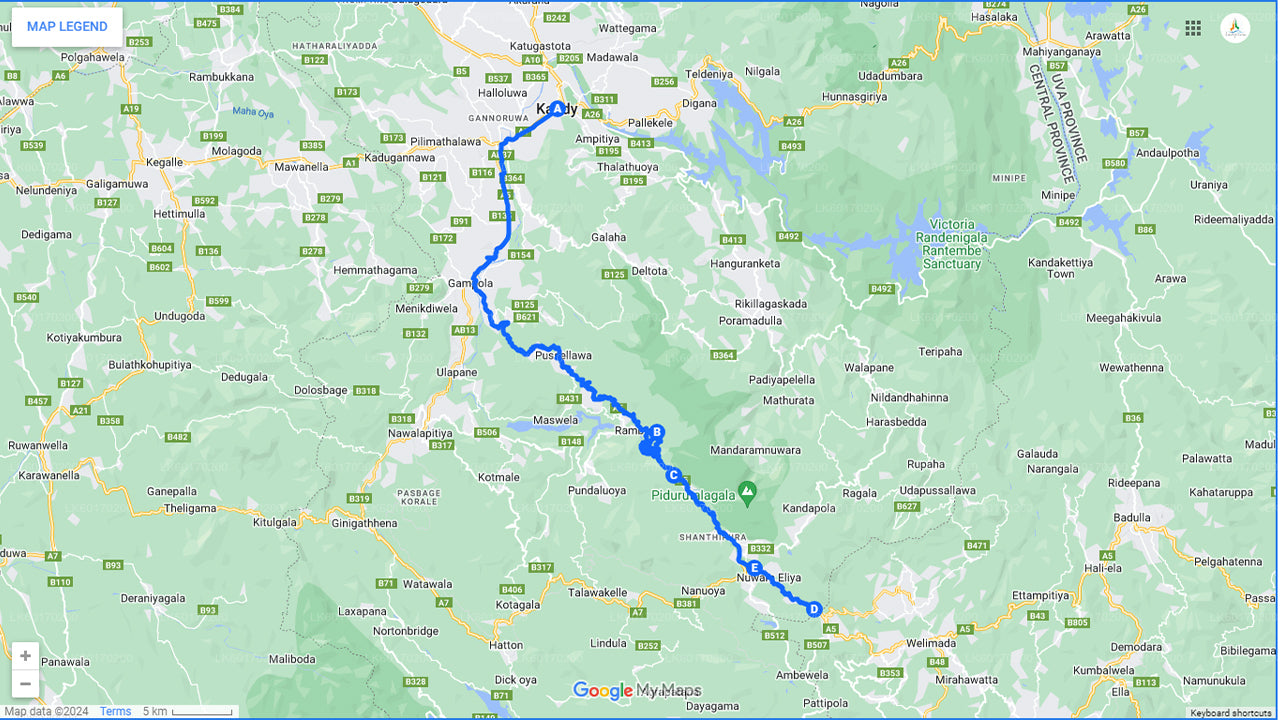 Nuwara Eliya-hooglanden uit Kandy