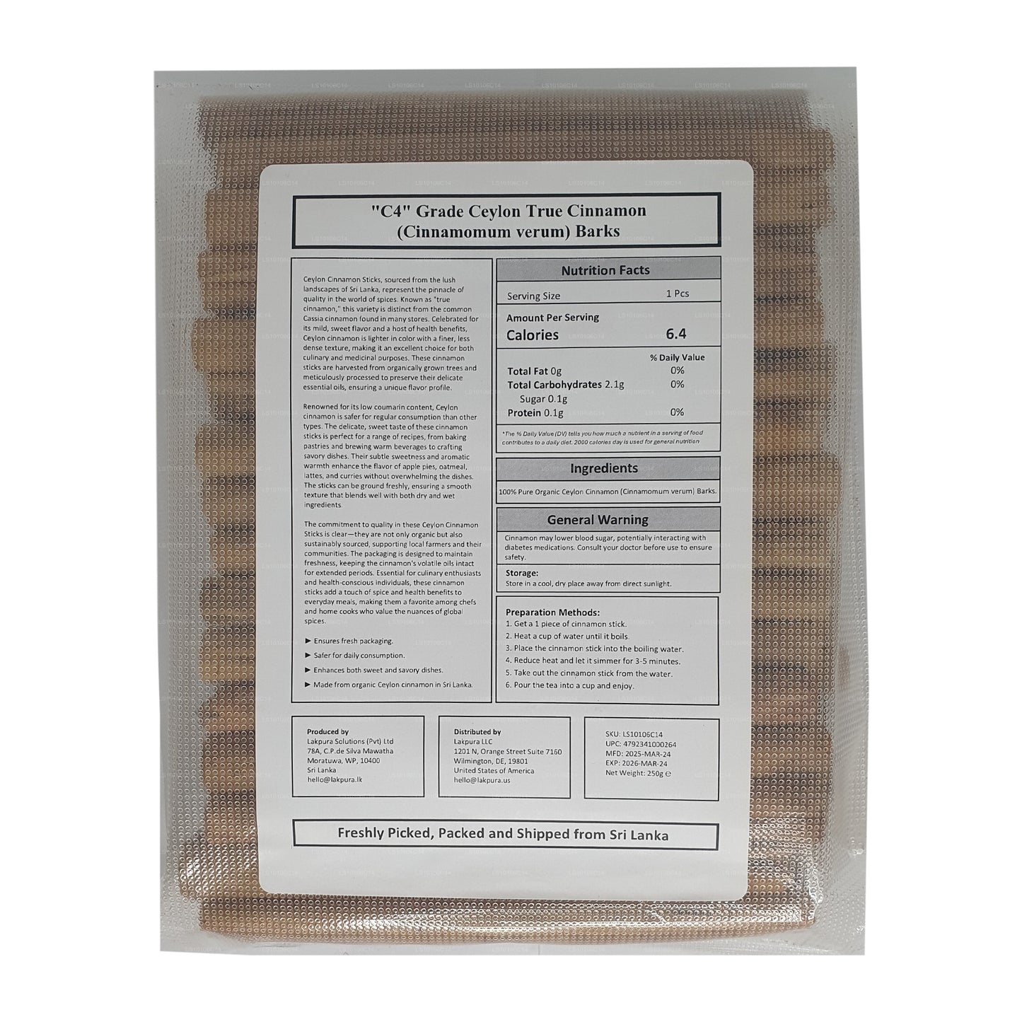Lakpura „C4" Grade Ceylon True Cinnamon Barks Pack