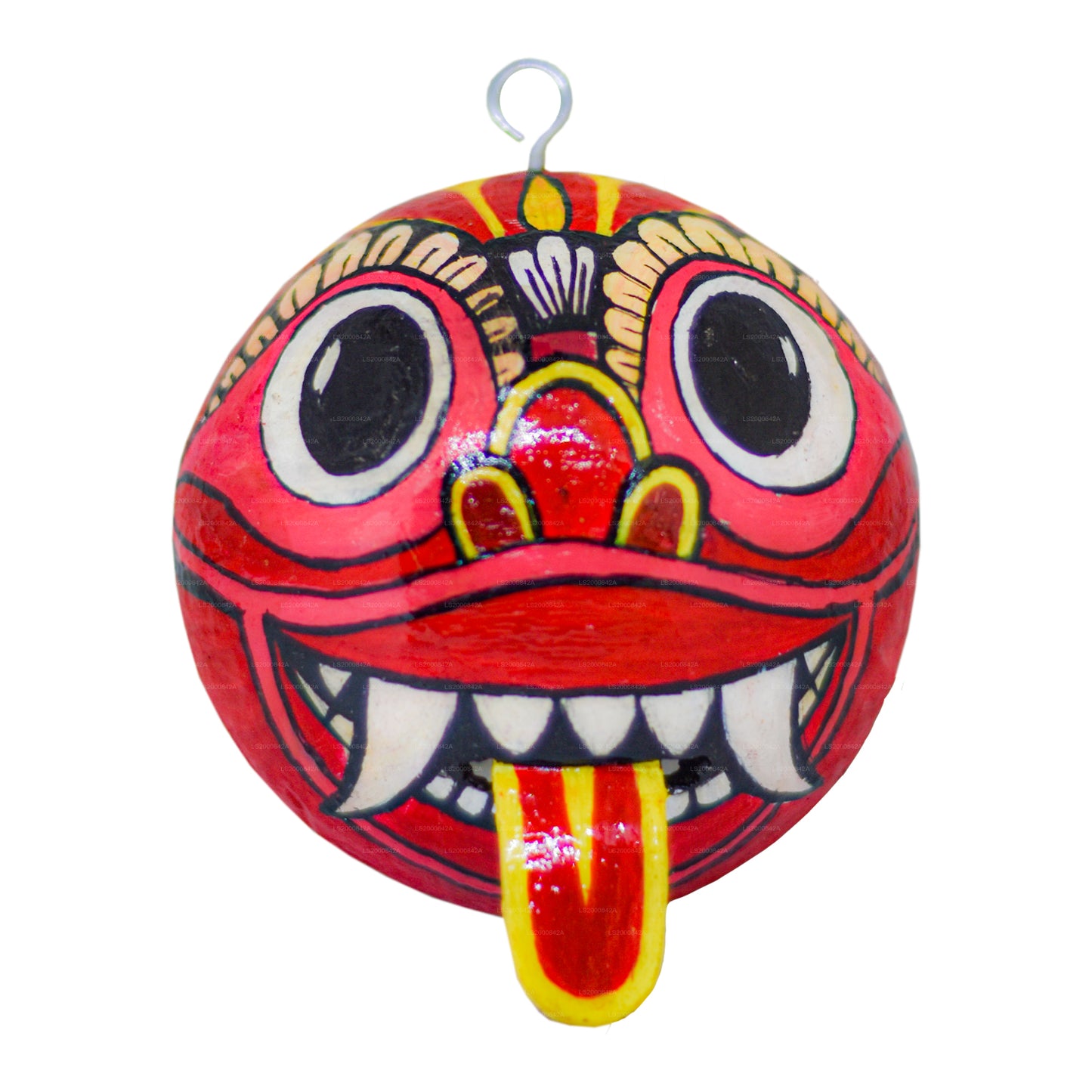 Traditionele Raksha-maskers uit Sri Lanka (Mayura, Maru, Agni, Naga) beschilderd op kokosnootschalen (verpakking van 4 stuks)