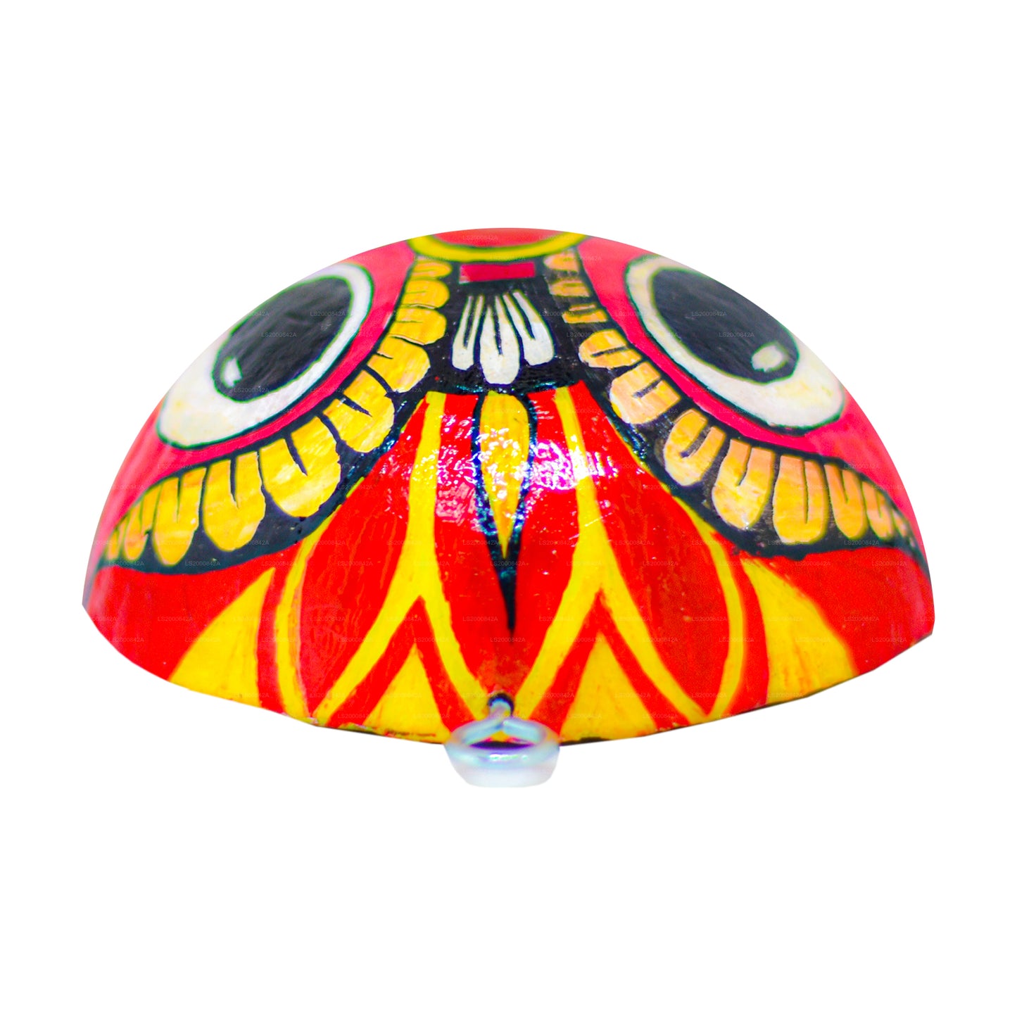 Traditionele Raksha-maskers uit Sri Lanka (Mayura, Maru, Agni, Naga) beschilderd op kokosnootschalen (verpakking van 4 stuks)