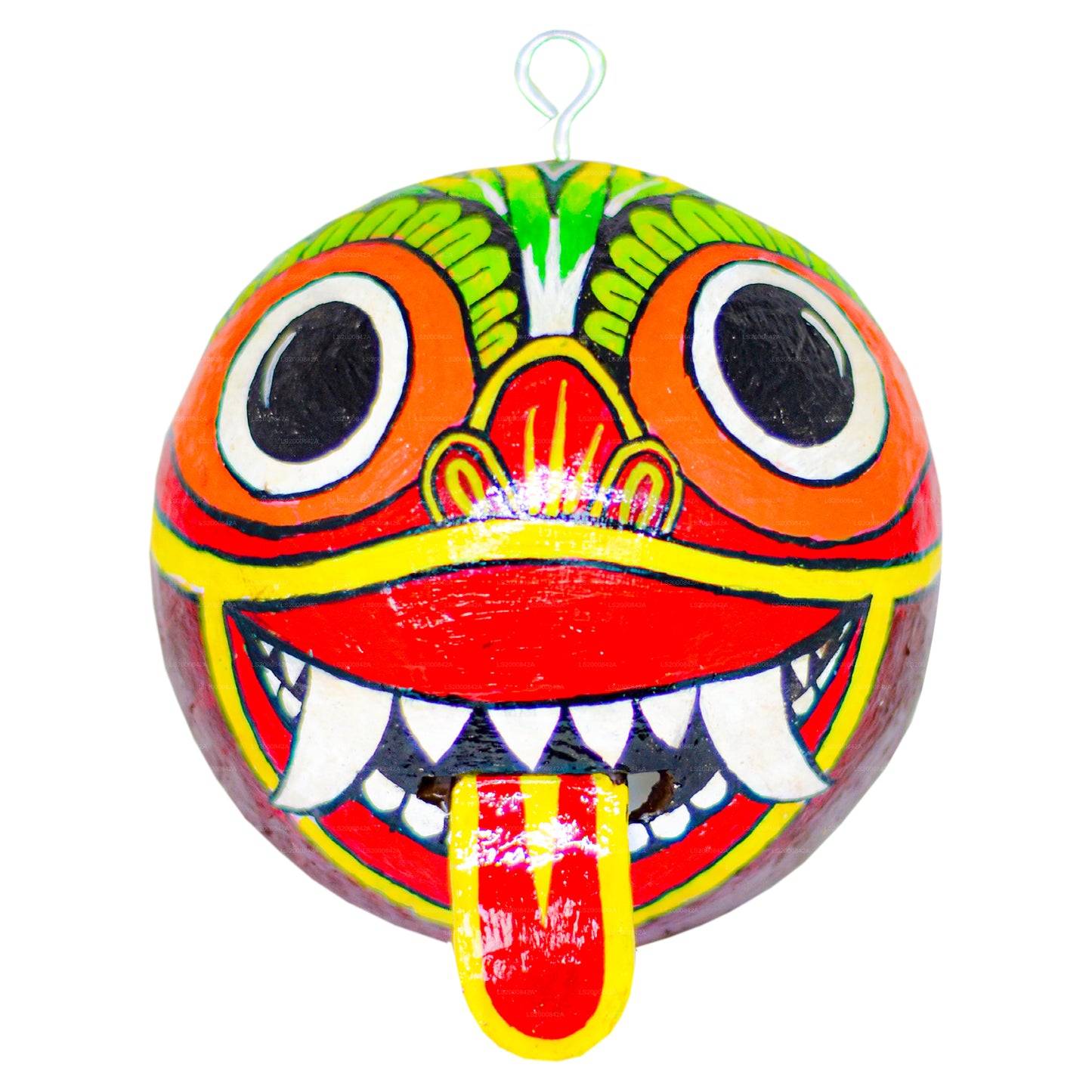 Traditionele Raksha-maskers uit Sri Lanka (Mayura, Maru, Agni, Naga) beschilderd op kokosnootschalen (verpakking van 4 stuks)