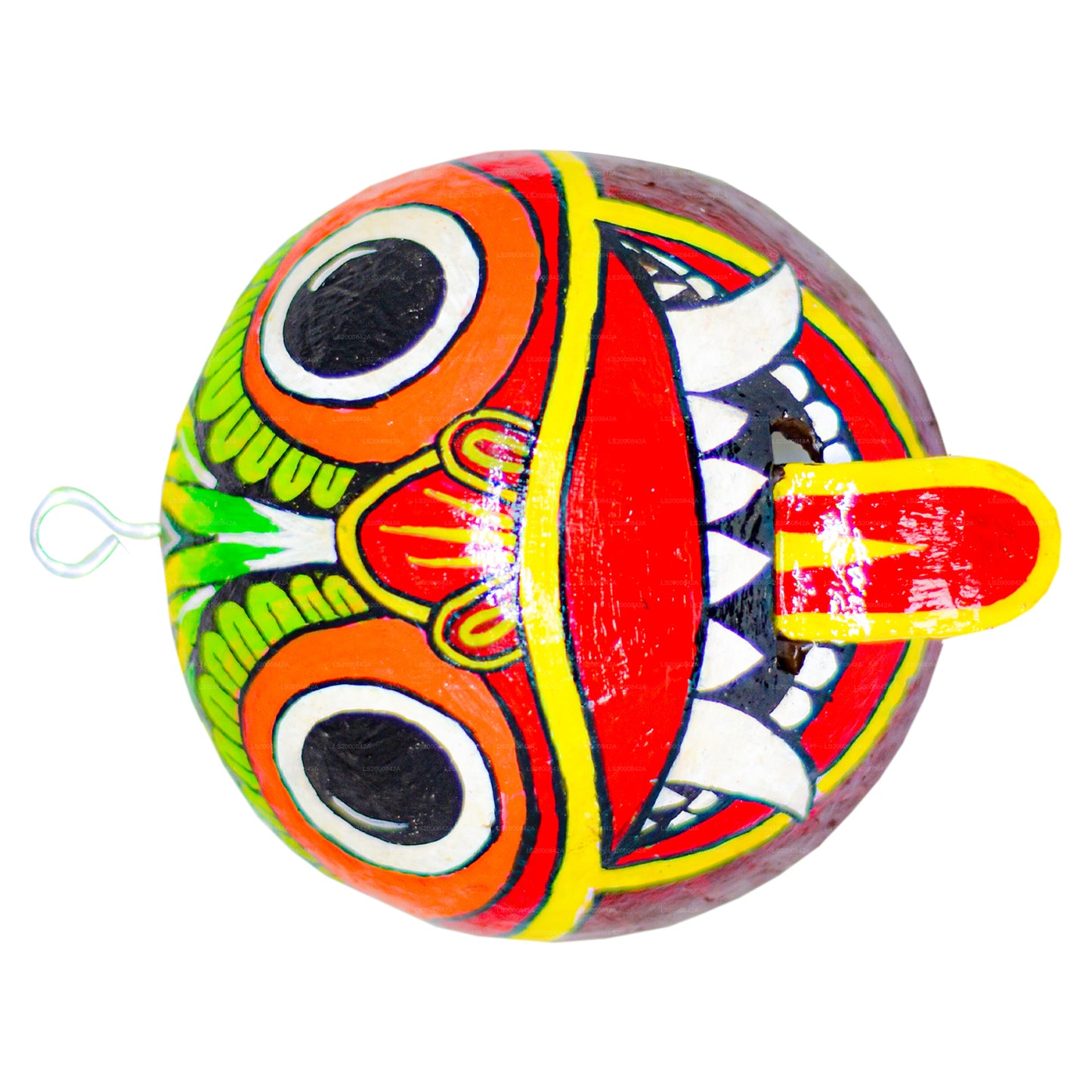Traditionele Raksha-maskers uit Sri Lanka (Mayura, Maru, Agni, Naga) beschilderd op kokosnootschalen (verpakking van 4 stuks)