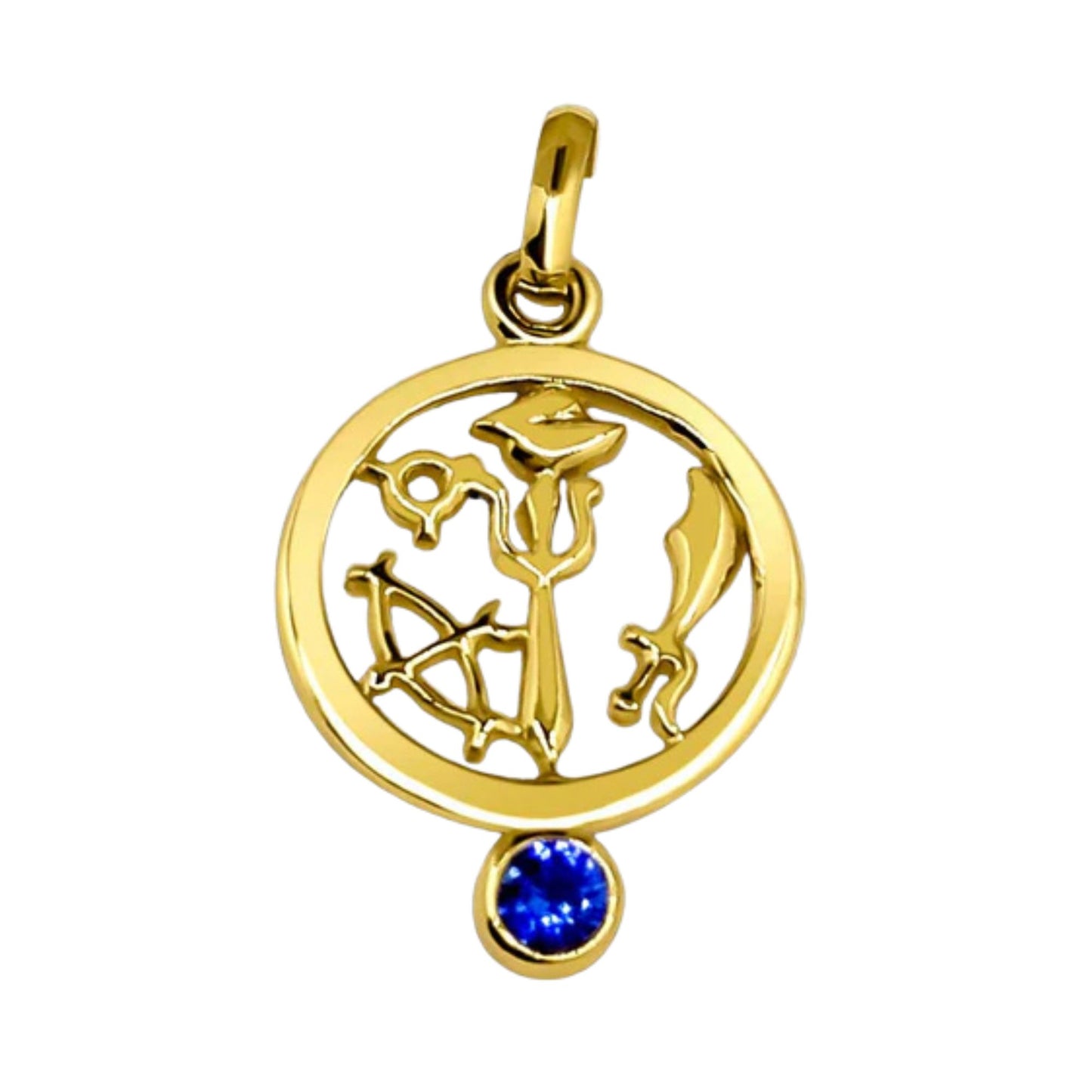 Lakpura® Gold Panchayudha Pendant with Blue Sapphire Stone