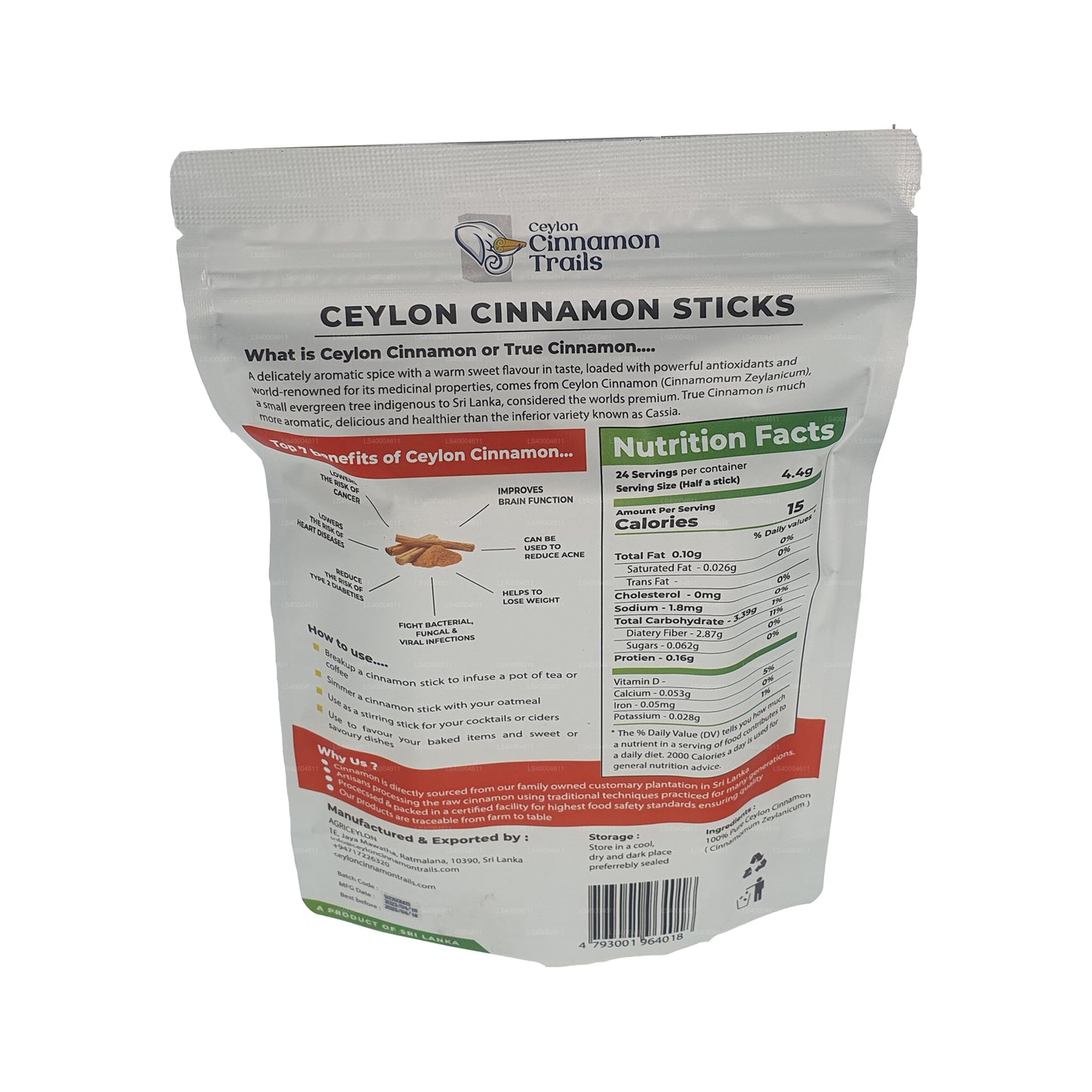 Ceylon Cinnamon Trails kaneelstokjes (100 g)