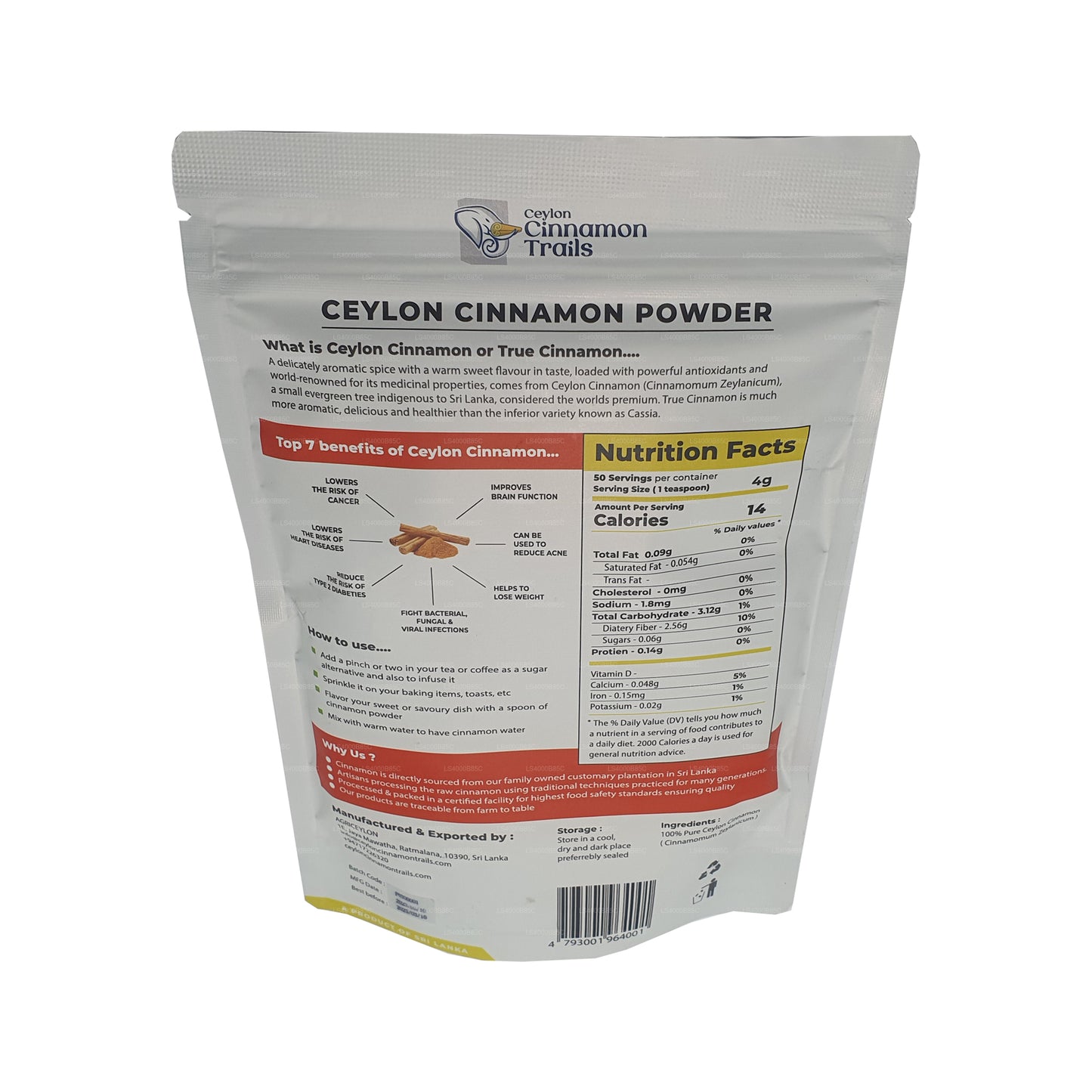 Ceylon Cinnamon Trails kaneelpoeder (200 g)