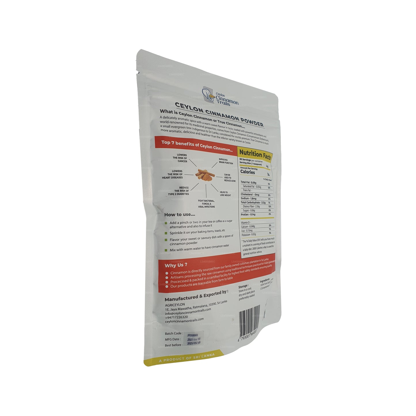 Ceylon Cinnamon Trails kaneelpoeder (200 g)