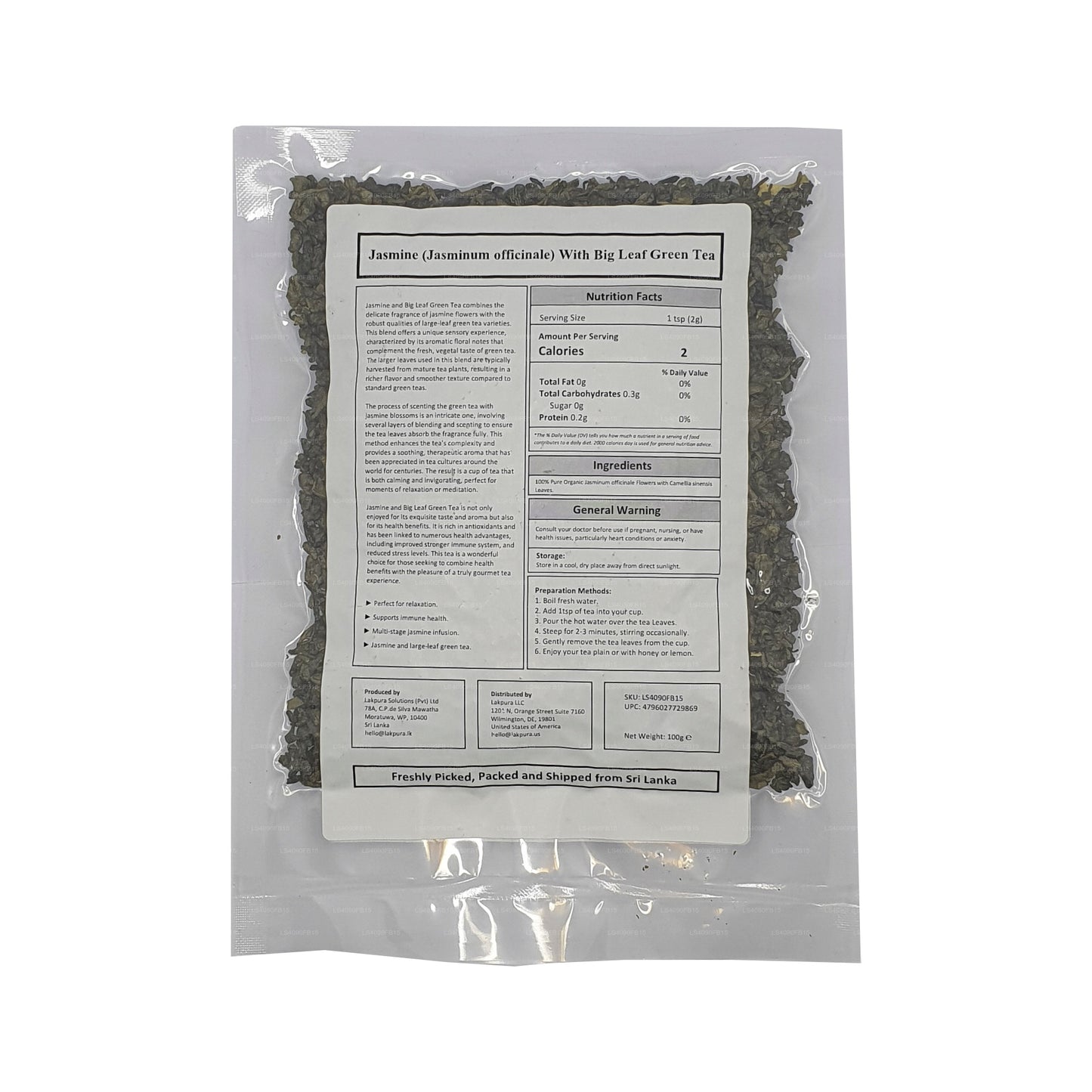 Lakpura groene thee met jasmijn en grote bladeren (100 g)