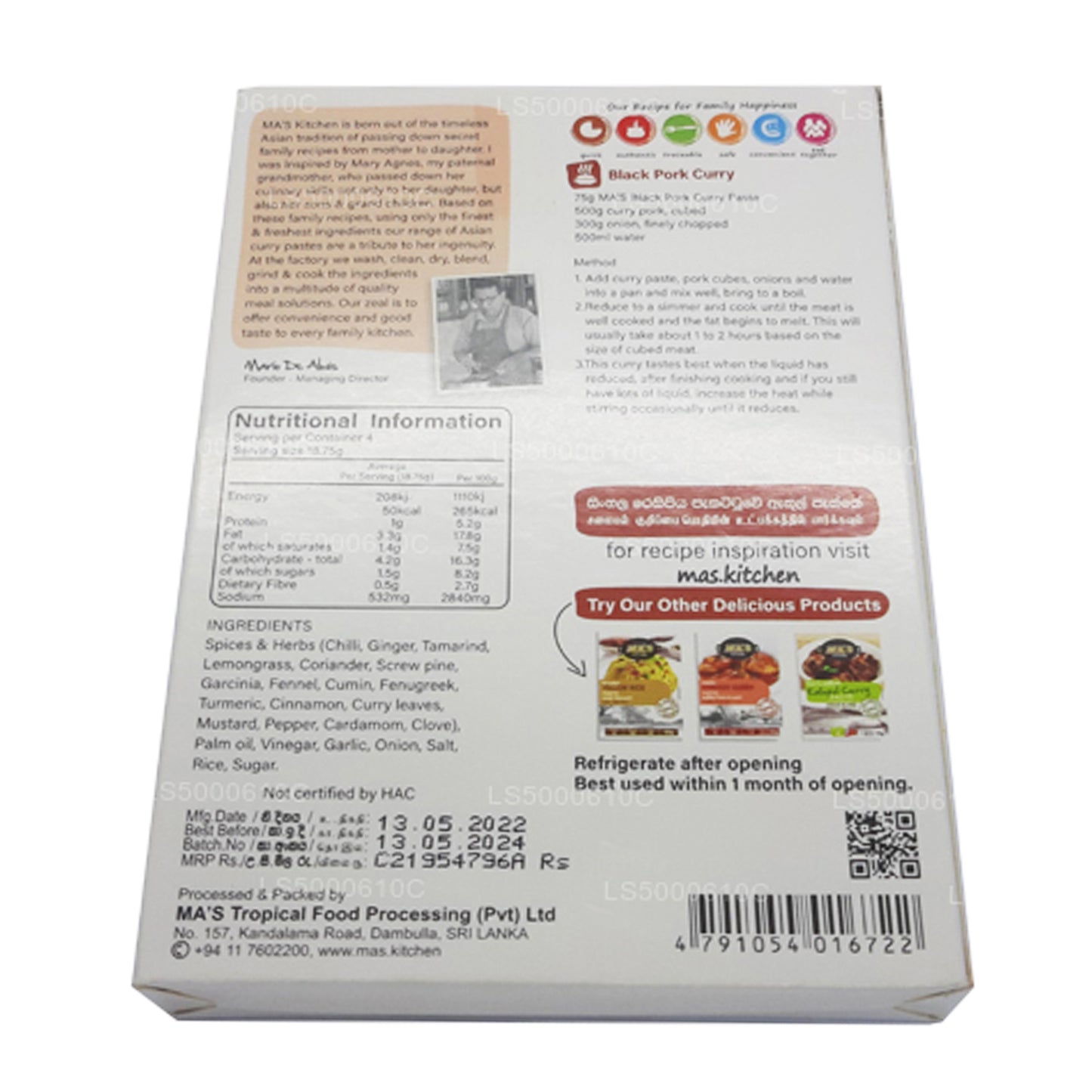 MA's Kitchen zwarte varkenscurry (75 g)