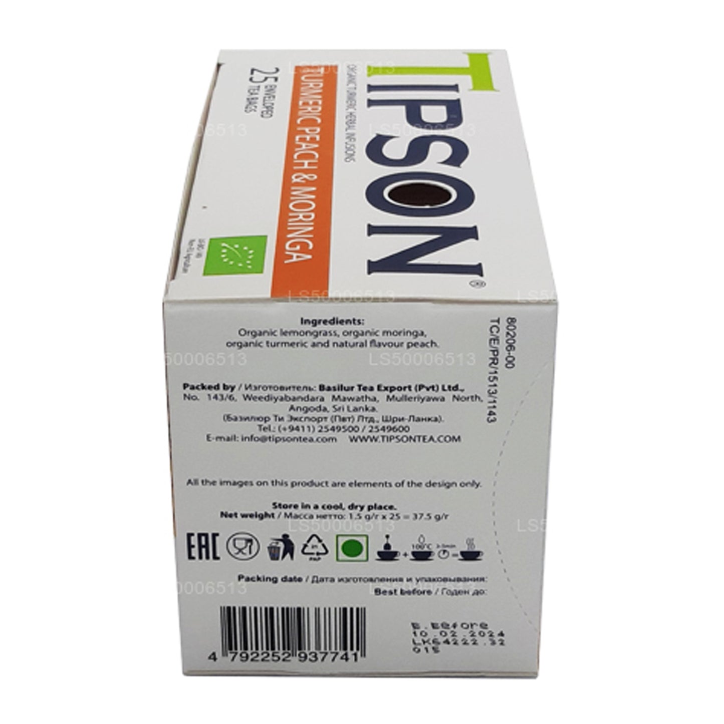 Tipson Tea Biologische kurkuma, perzik en moringa (37,5 g)