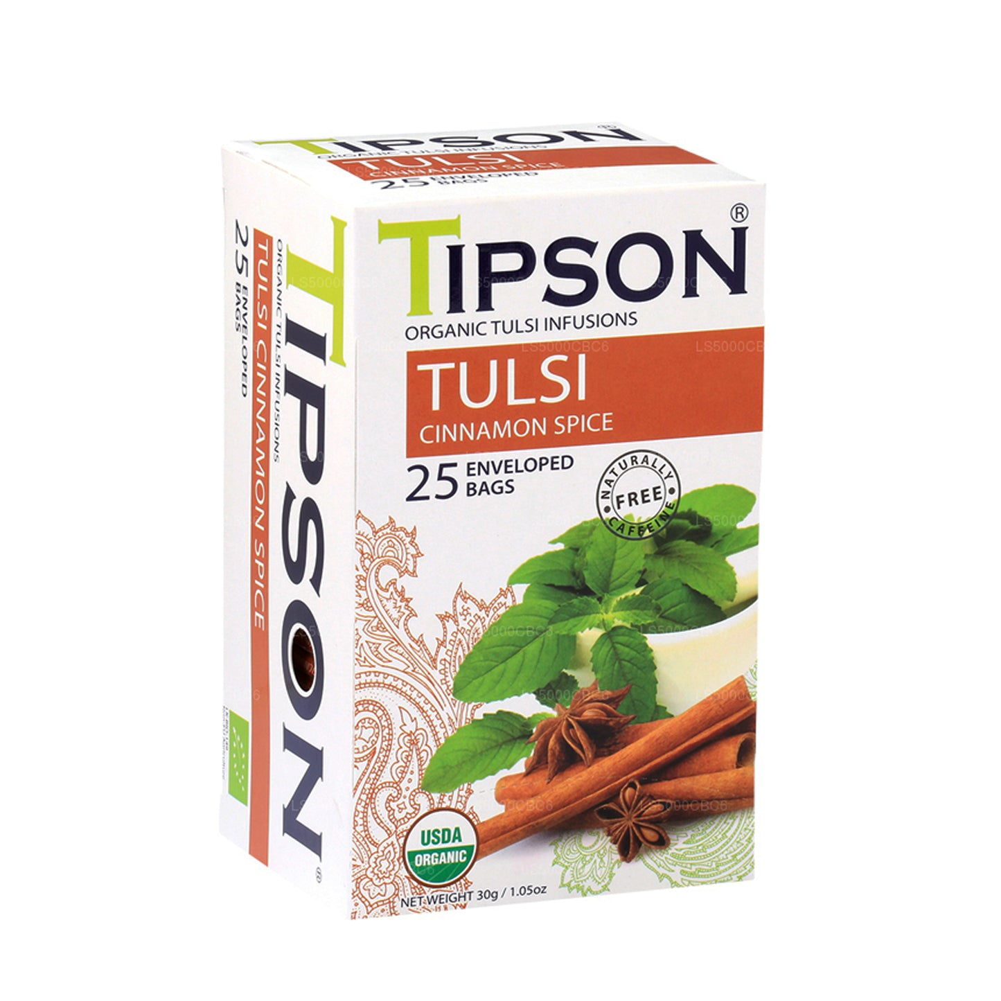 Tipson biologische tulsi met kaneelkruid (30 g) 25 theezakjes