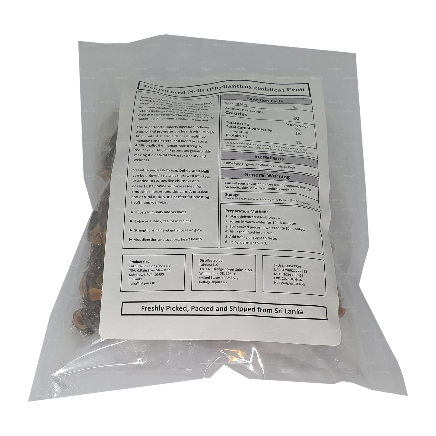 Lakpura Gedehydrateerde Nelli (Amla/Phyllanthus emblica) Vruchten