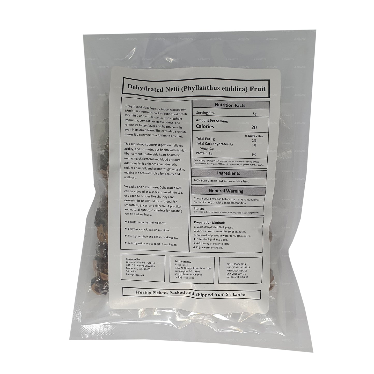 Lakpura Gedehydrateerde Nelli (Amla/Phyllanthus emblica) Vruchten
