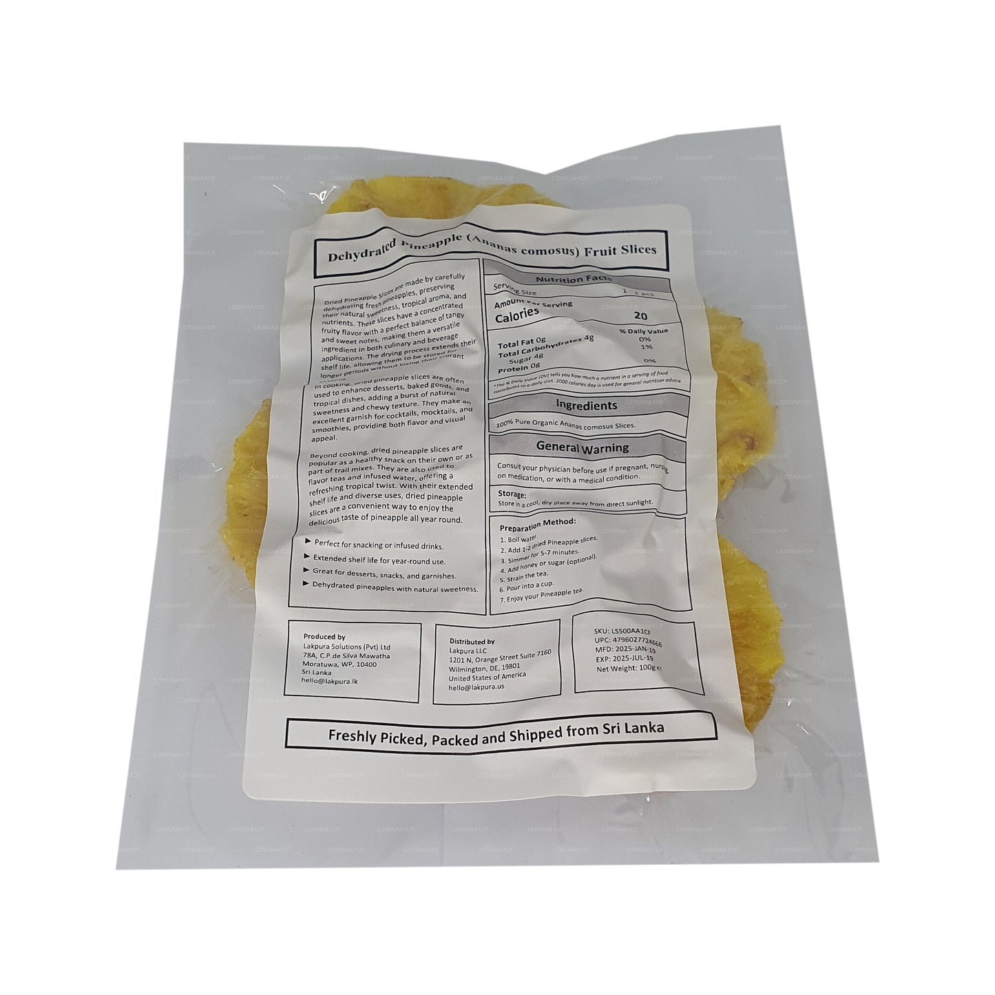 Lakpura gedehydrateerde natuurlijke plakjes ananasfruit