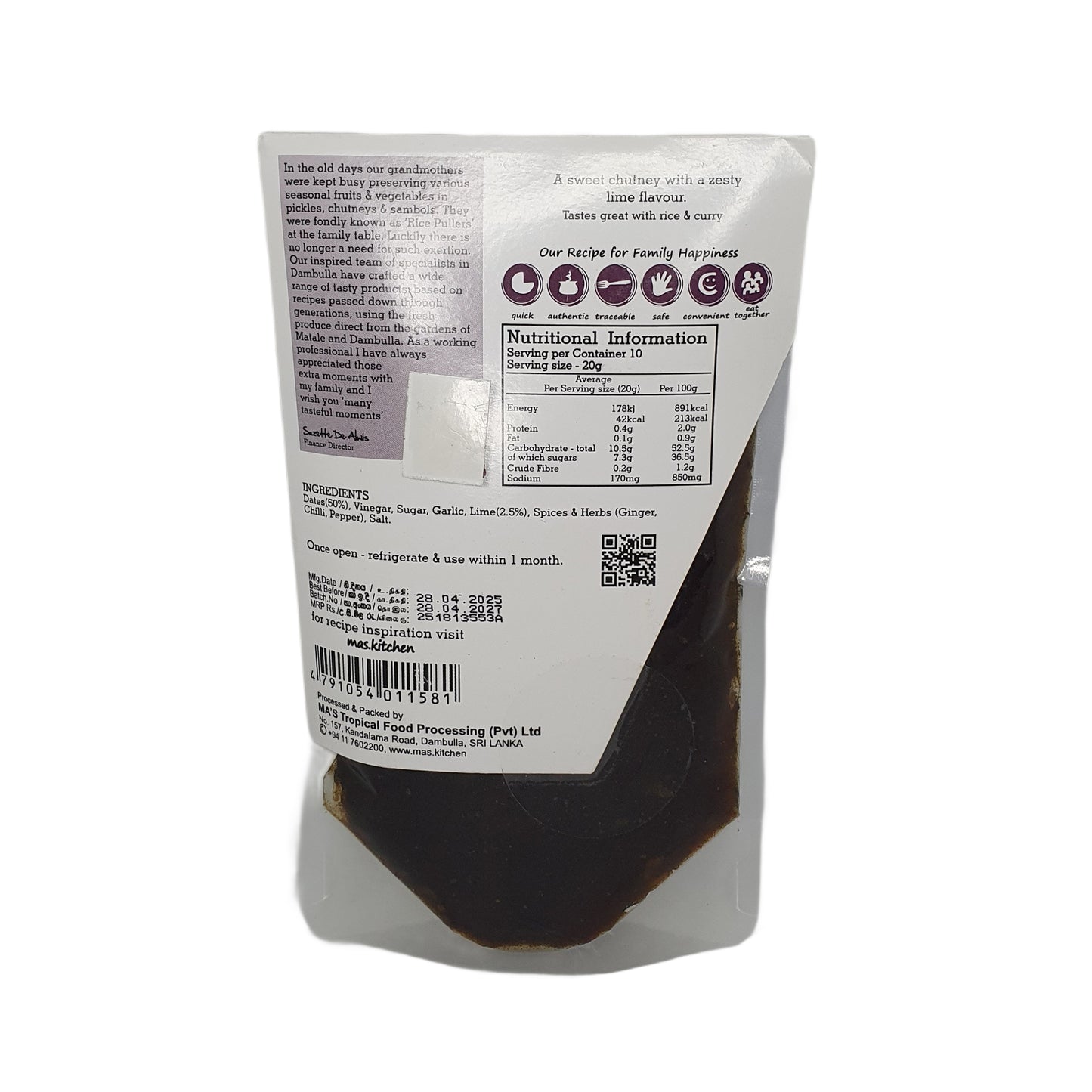 MA's Kitchen chutney met dadels en limoen (200 g)