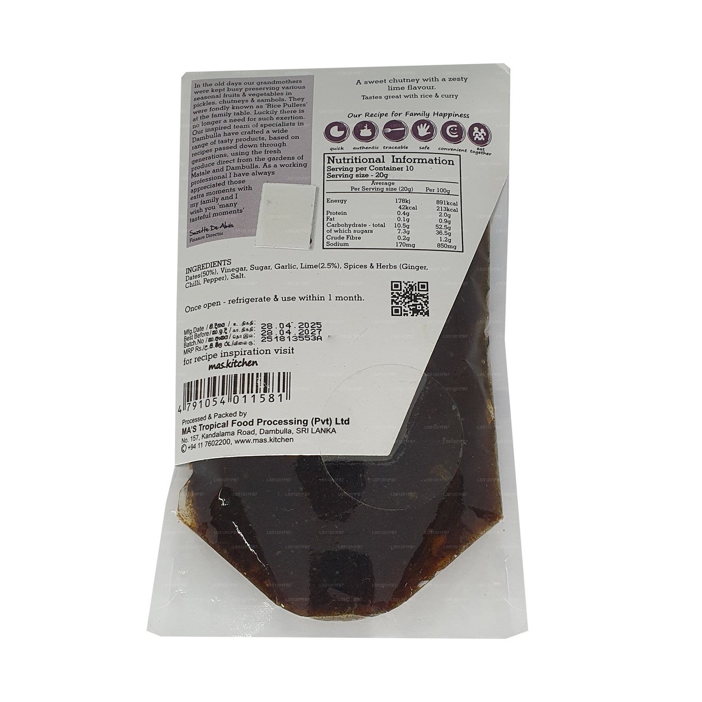 MA's Kitchen chutney met dadels en limoen (200 g)