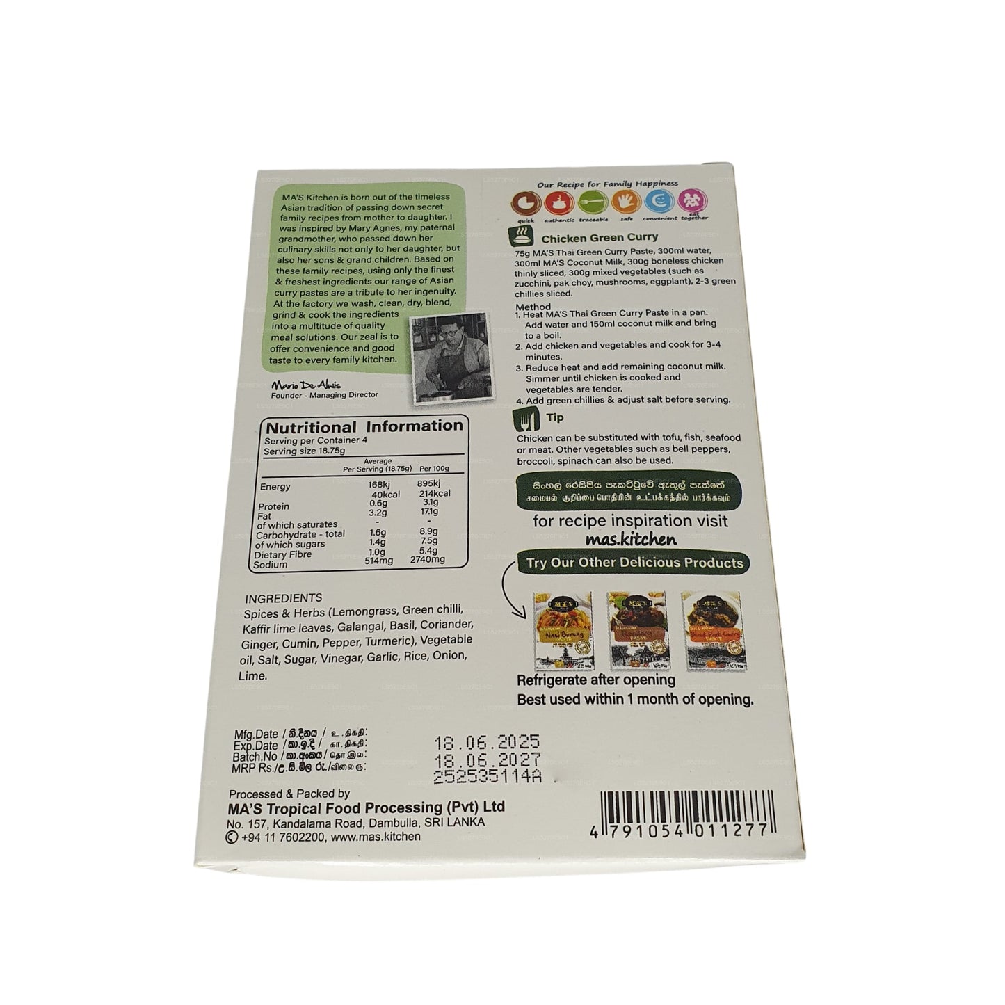 MA's Kitchen Thaise groene currypasta (60 g)