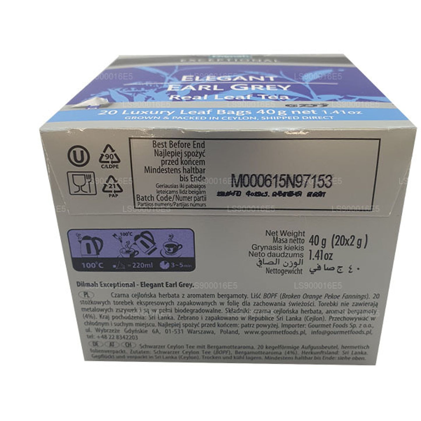 Dilmah uitzonderlijke elegante Earl Grey Real Leaf-thee (40 g) 20 theezakjes