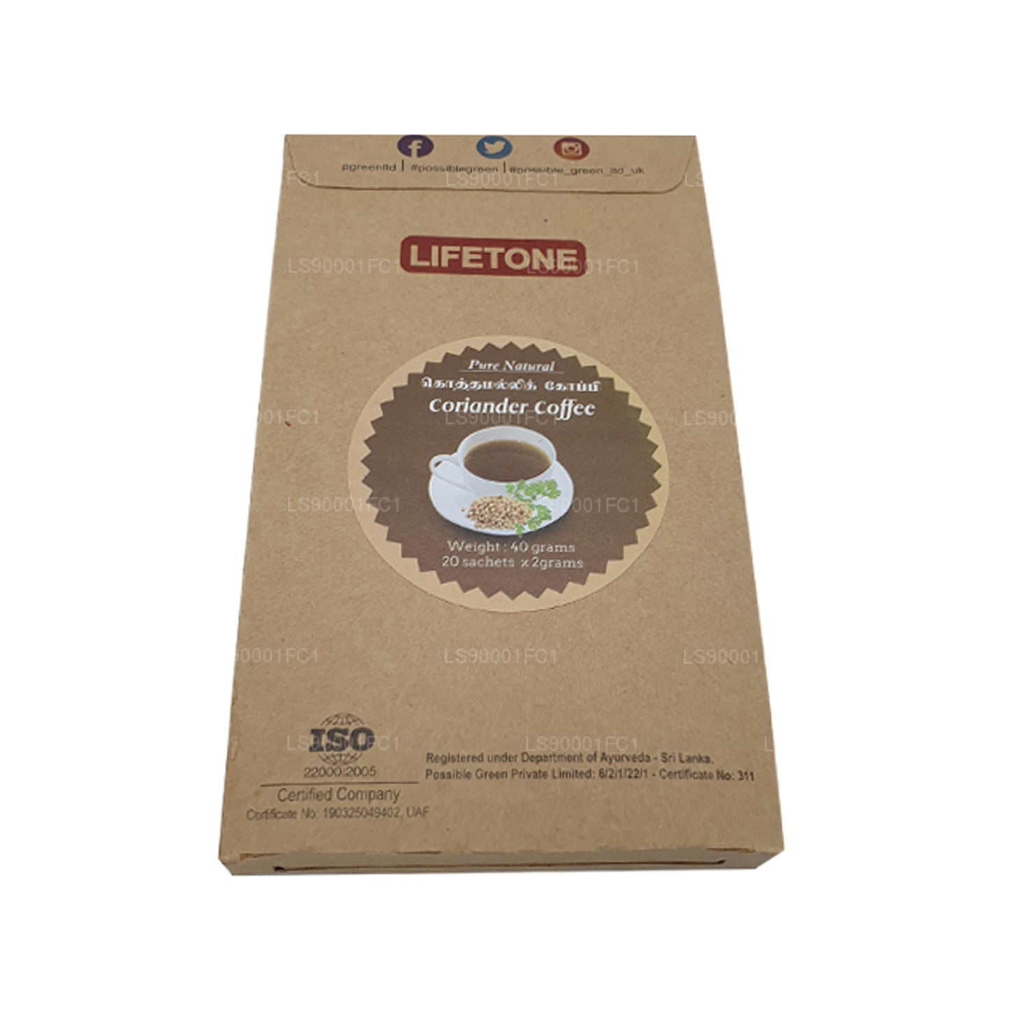 Lifetone Koffie met Korianderzaad (40 g) 20 Zakjes