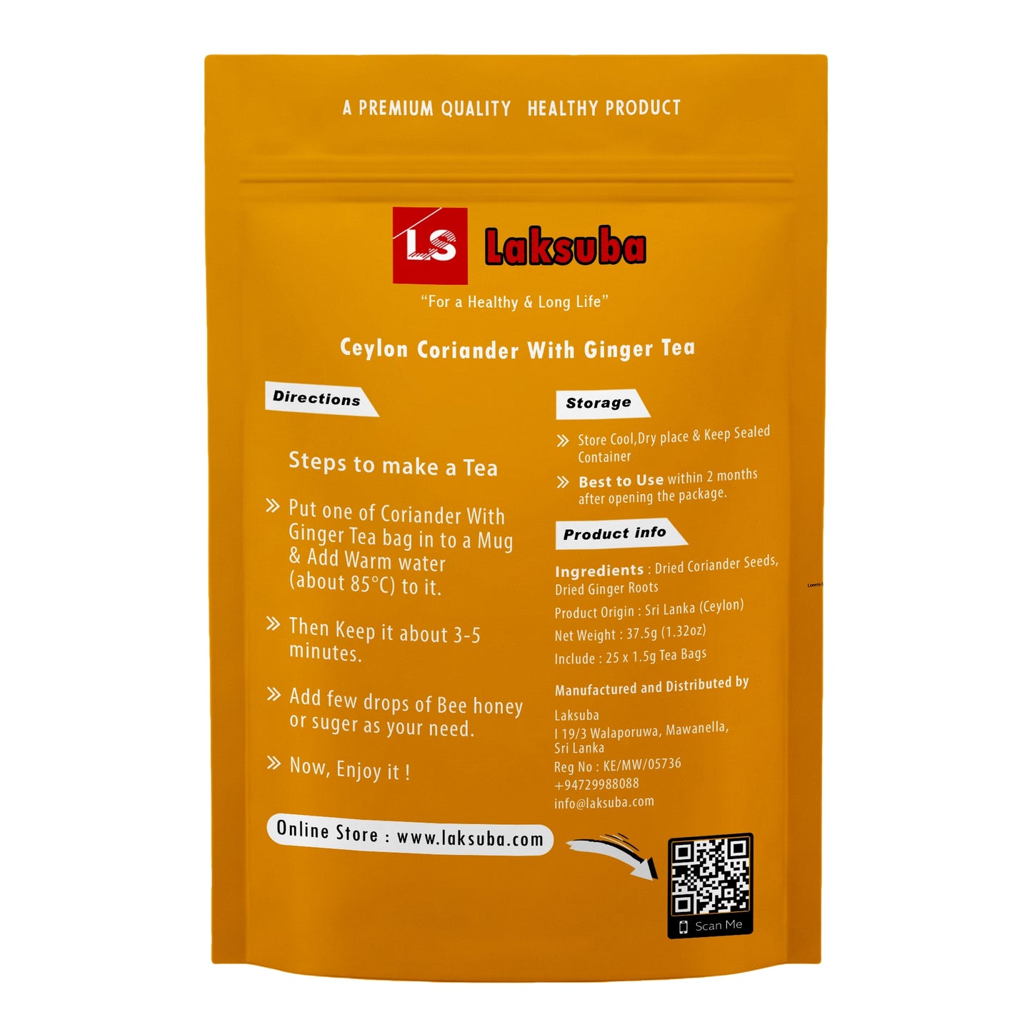 Laksuba Ceylon koriander met gemberthee (37,5 g) 25 theezakjes