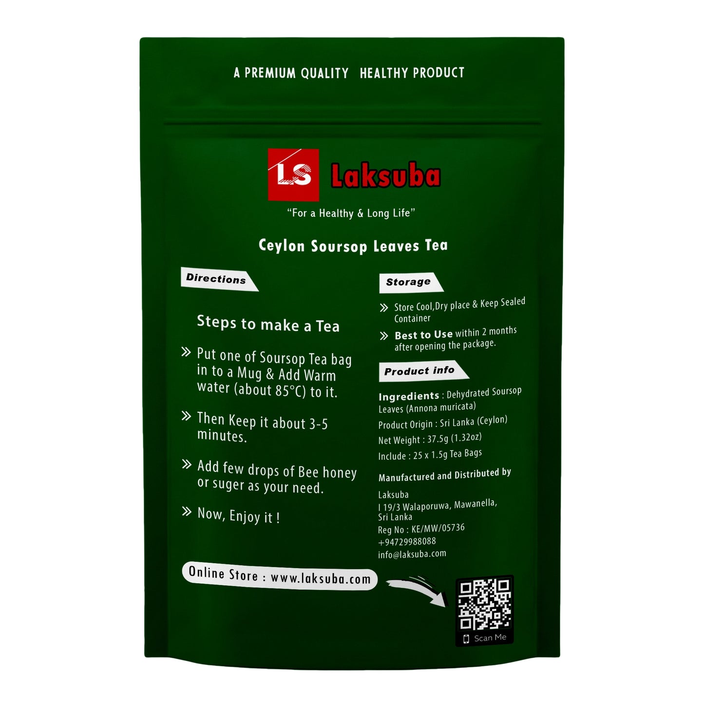 Laksuba Ceylon Soursop Leaves Tea (37,5 g) 25 theezakjes