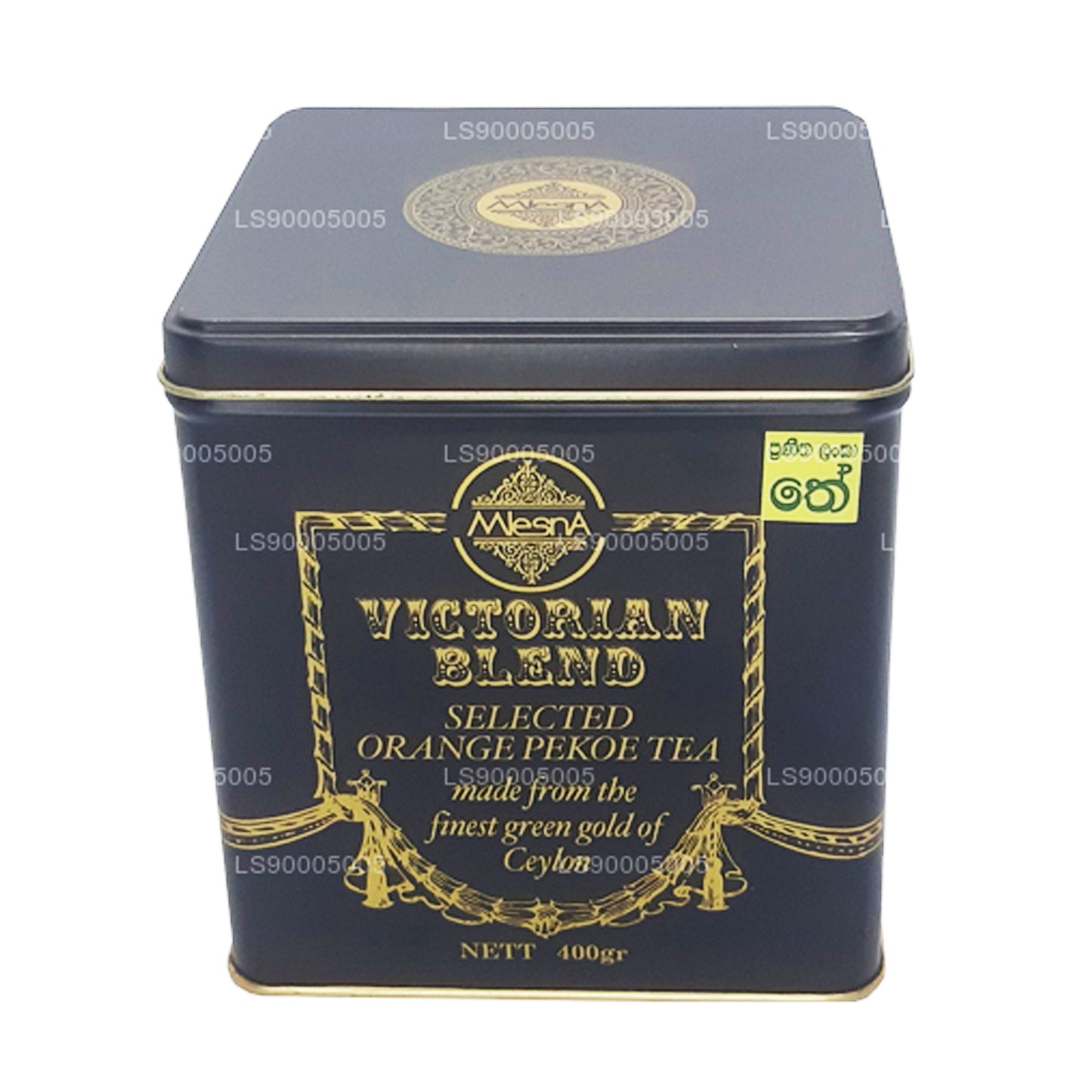 Mlesna Victorian Blend OP Leaf Tea zwarte metalen caddy