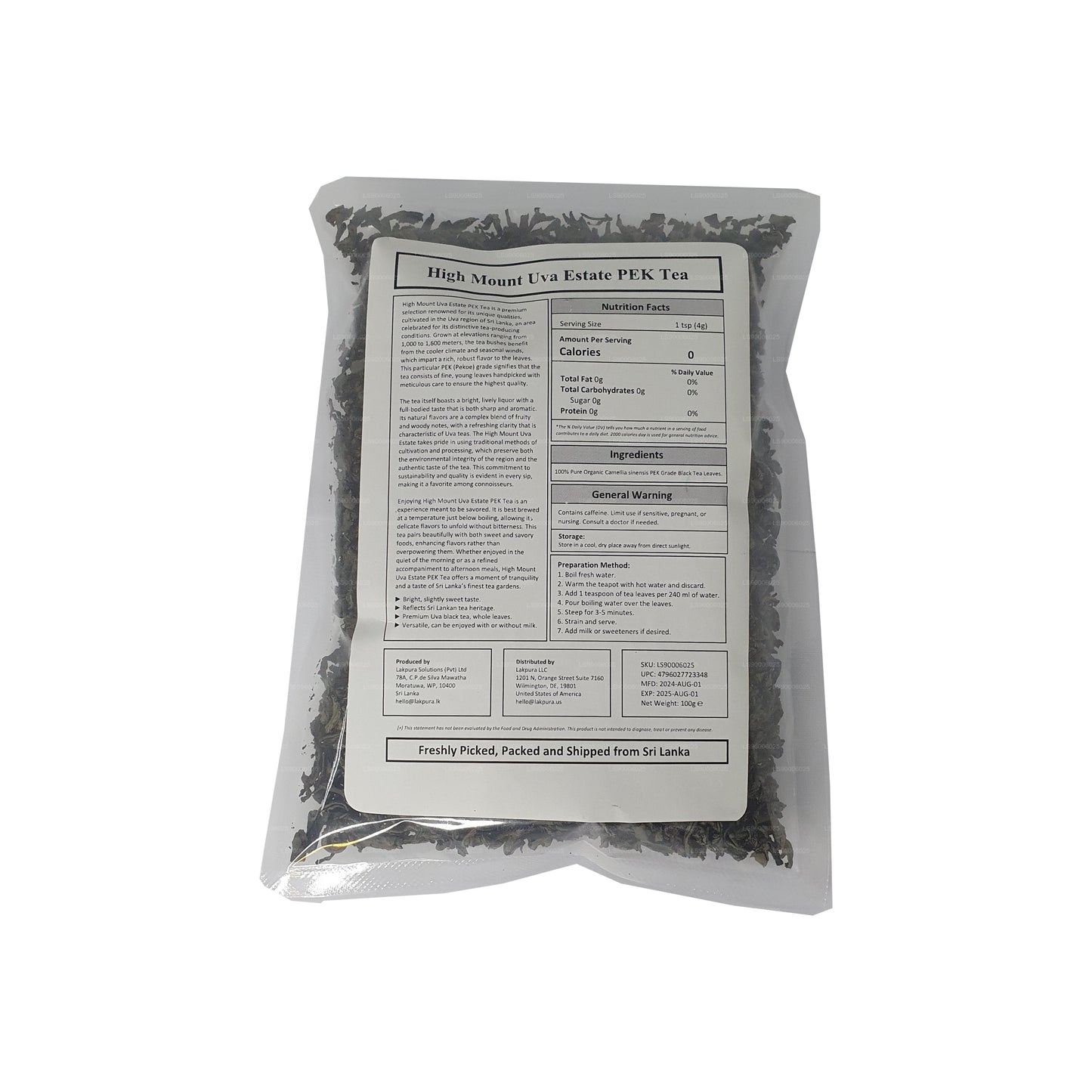 Lakpura® Uva High Mount Uva Estate PEK-thee (100 g)