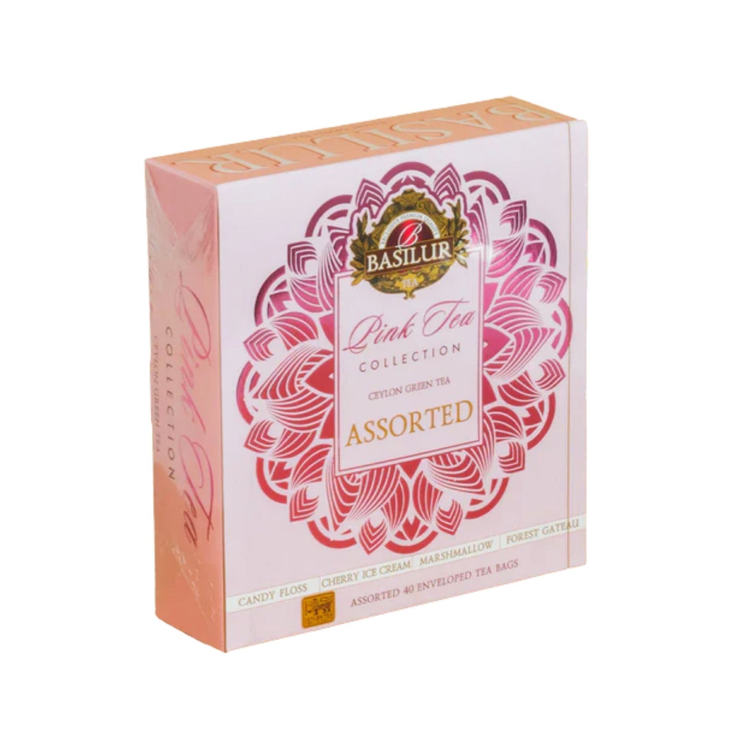 Basilur Pink Assorted Flavoured Green Tea Gift Box (80g) 40 Enveloped Tea Bags
