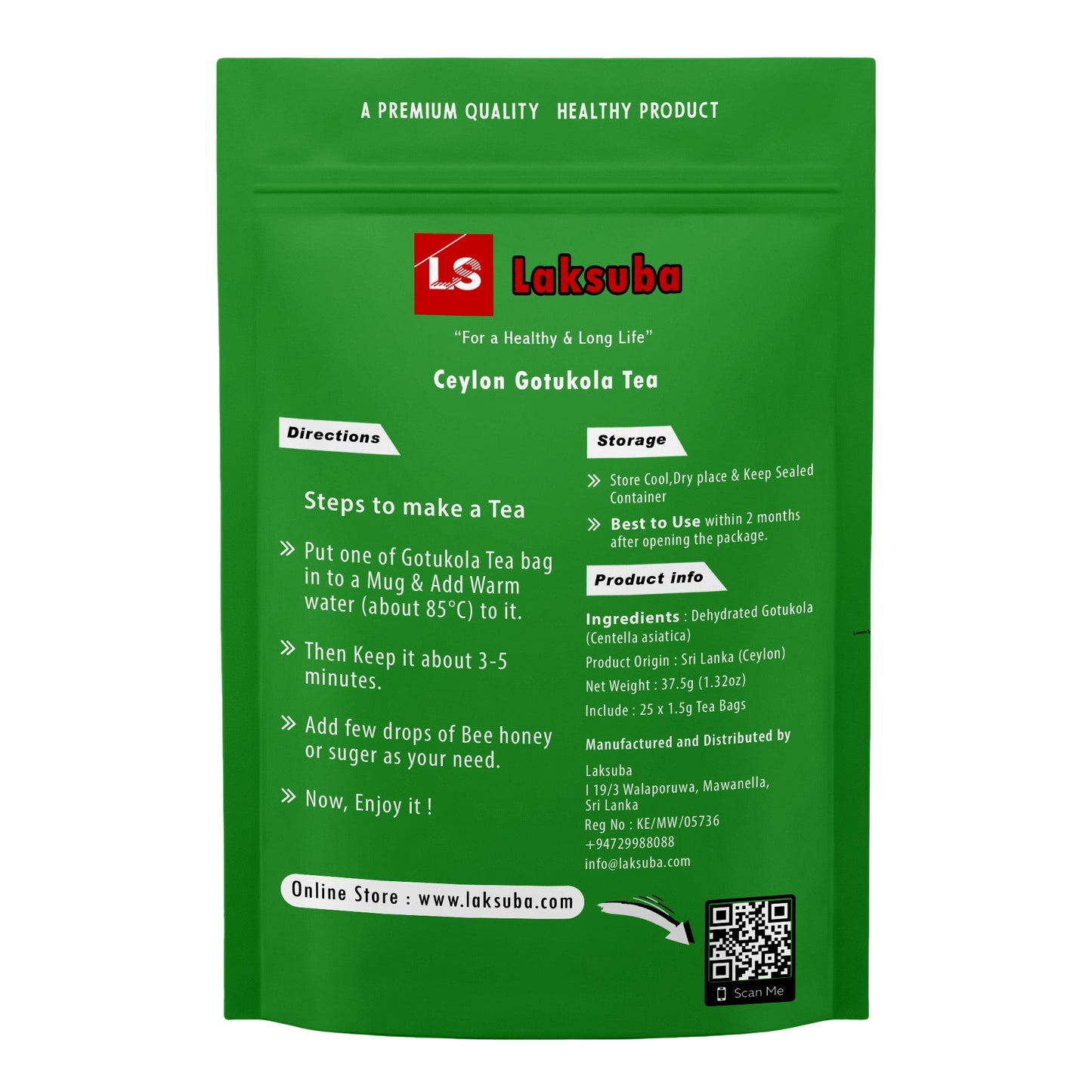 Laksuba Ceylon Gotukola Thee (37,5 g) 25 theezakjes