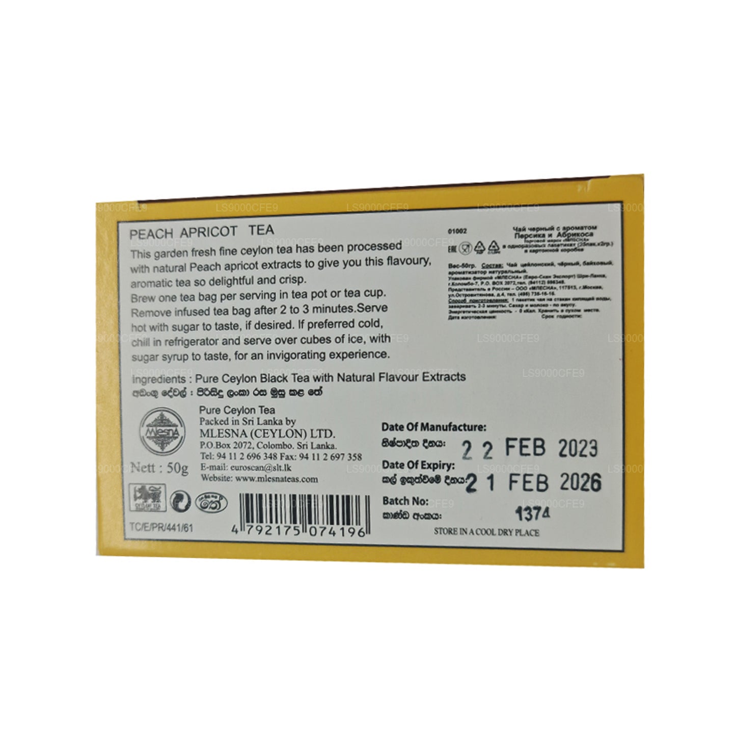 Mlesna Peach Abrikozenthee 25 theezakjes (50 g)