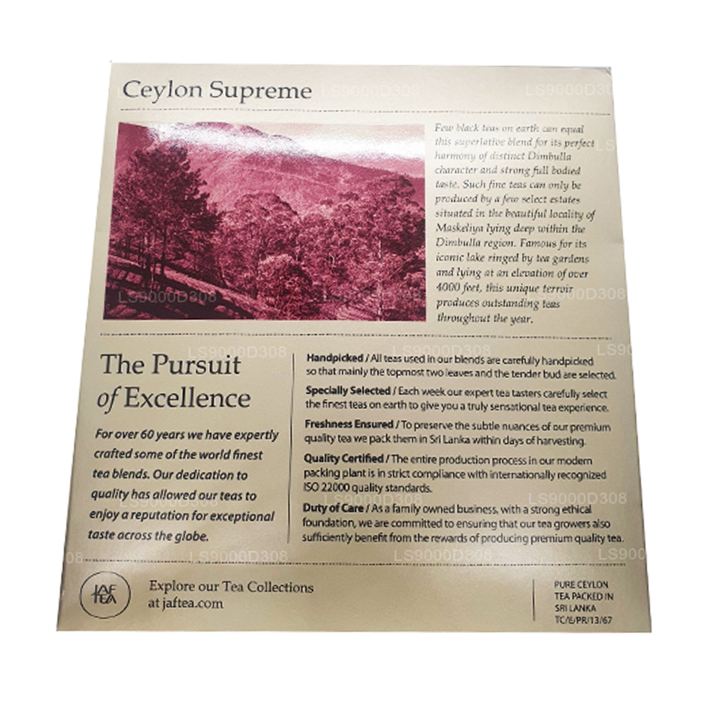 Jaf Tea Classic Gold Collection Ceylon Supreme 100 theezakjes met touwtje en label (200 g)