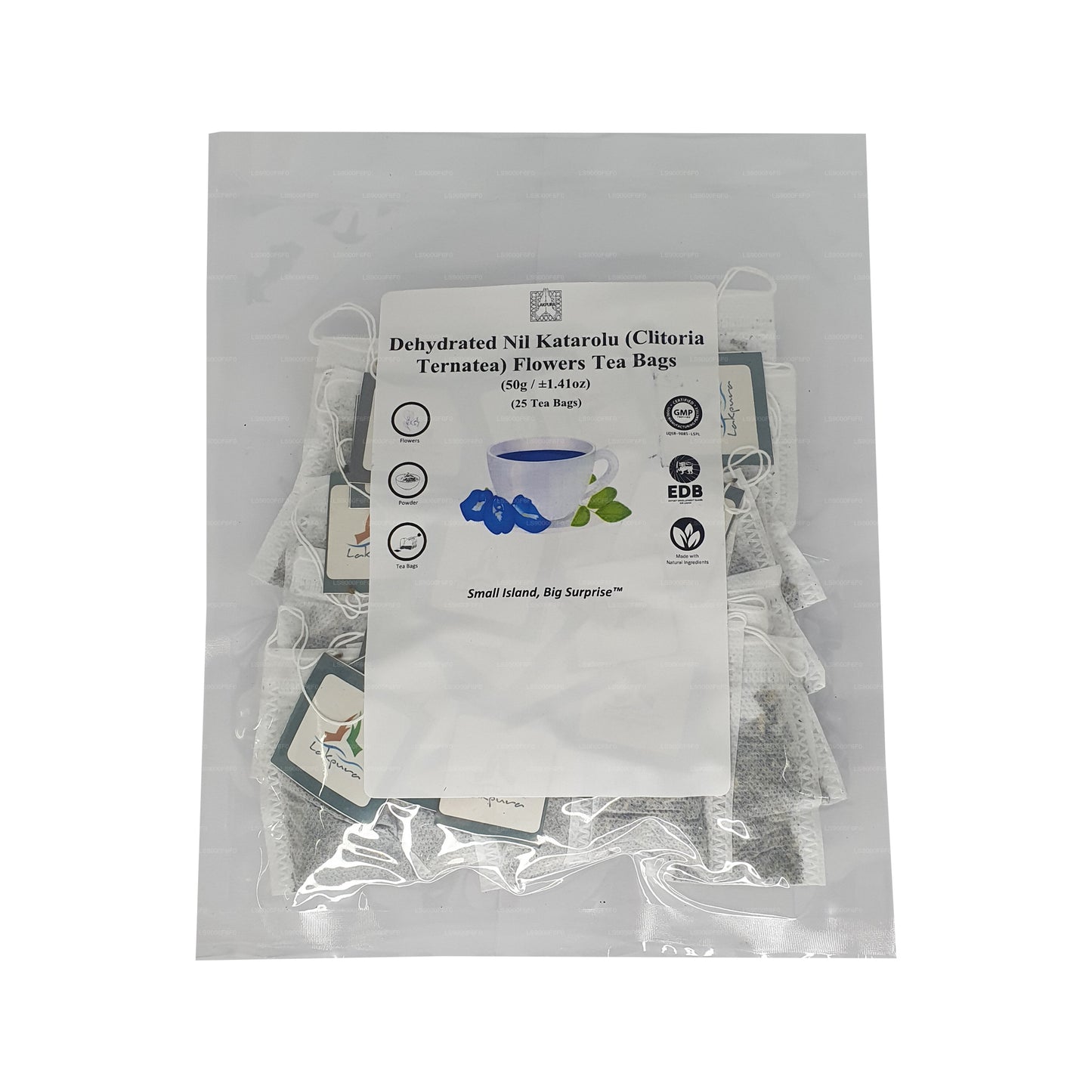 Lakpura® Gedroogde Vlindererwt (Nil Katarolu; Clitoria Ternatea) Bloemtheezakjes (25 theezakjes)