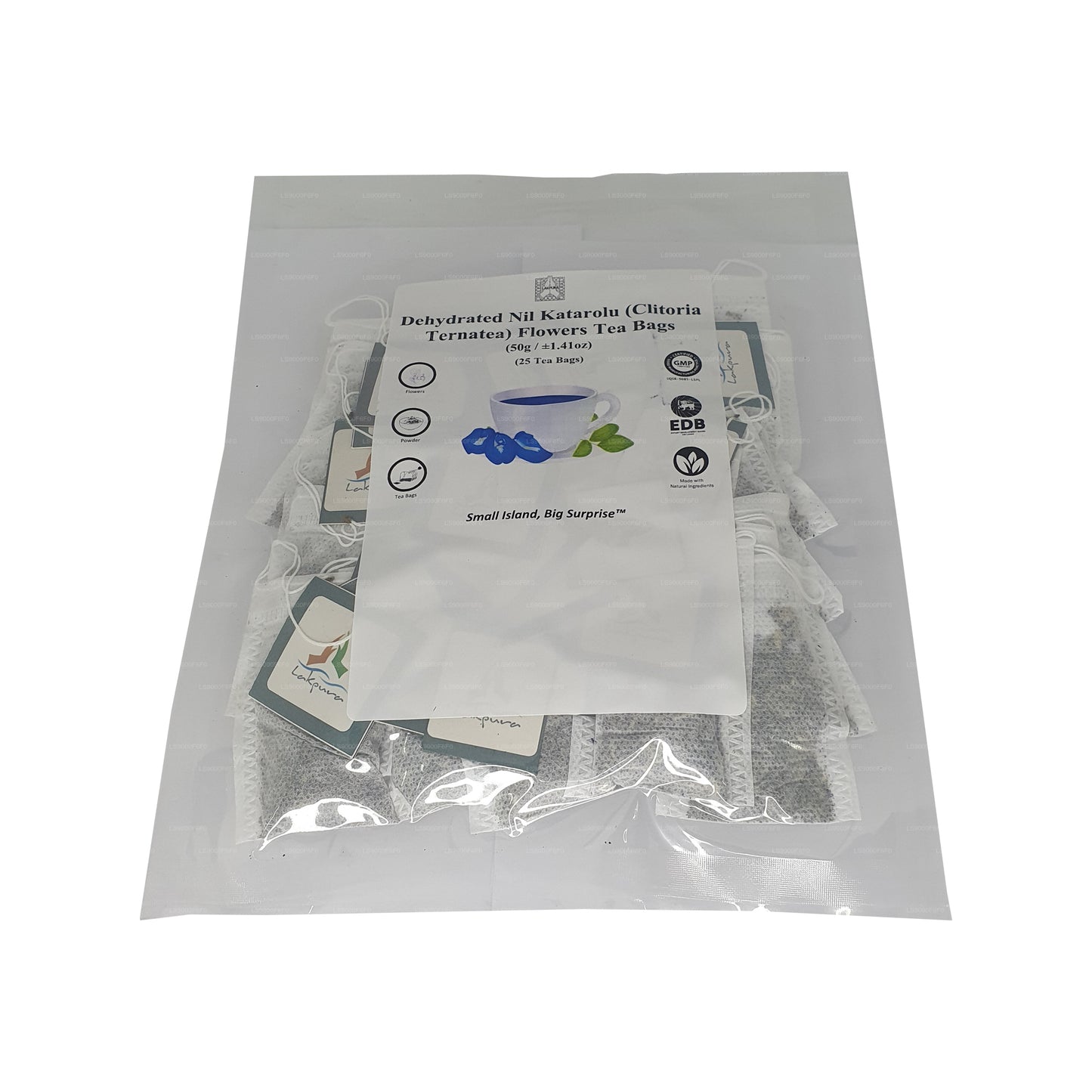 Lakpura® Gedroogde Vlindererwt (Nil Katarolu; Clitoria Ternatea) Bloemtheezakjes (25 theezakjes)