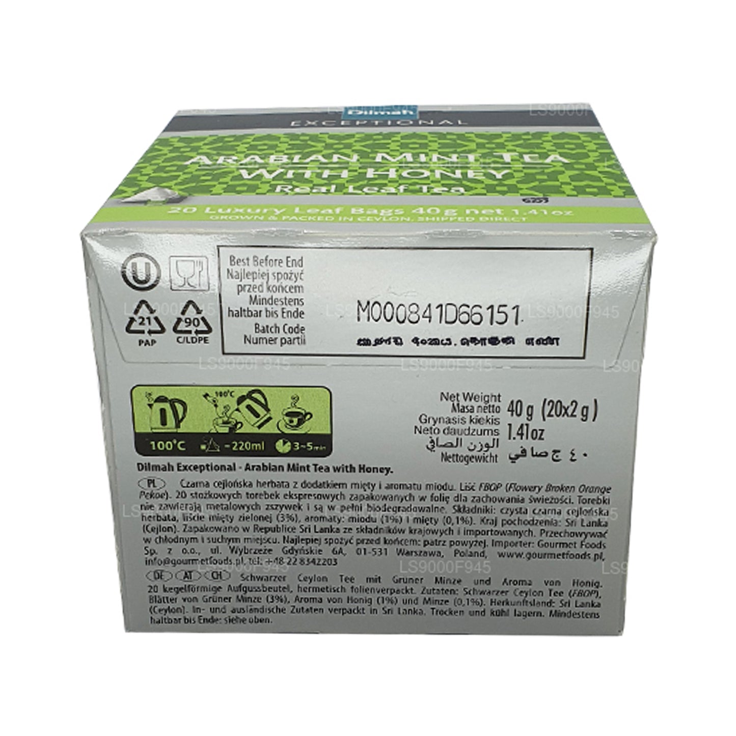 Dilmah Exceptional Leaf met Arabische munt en honing (20 theezakjes)