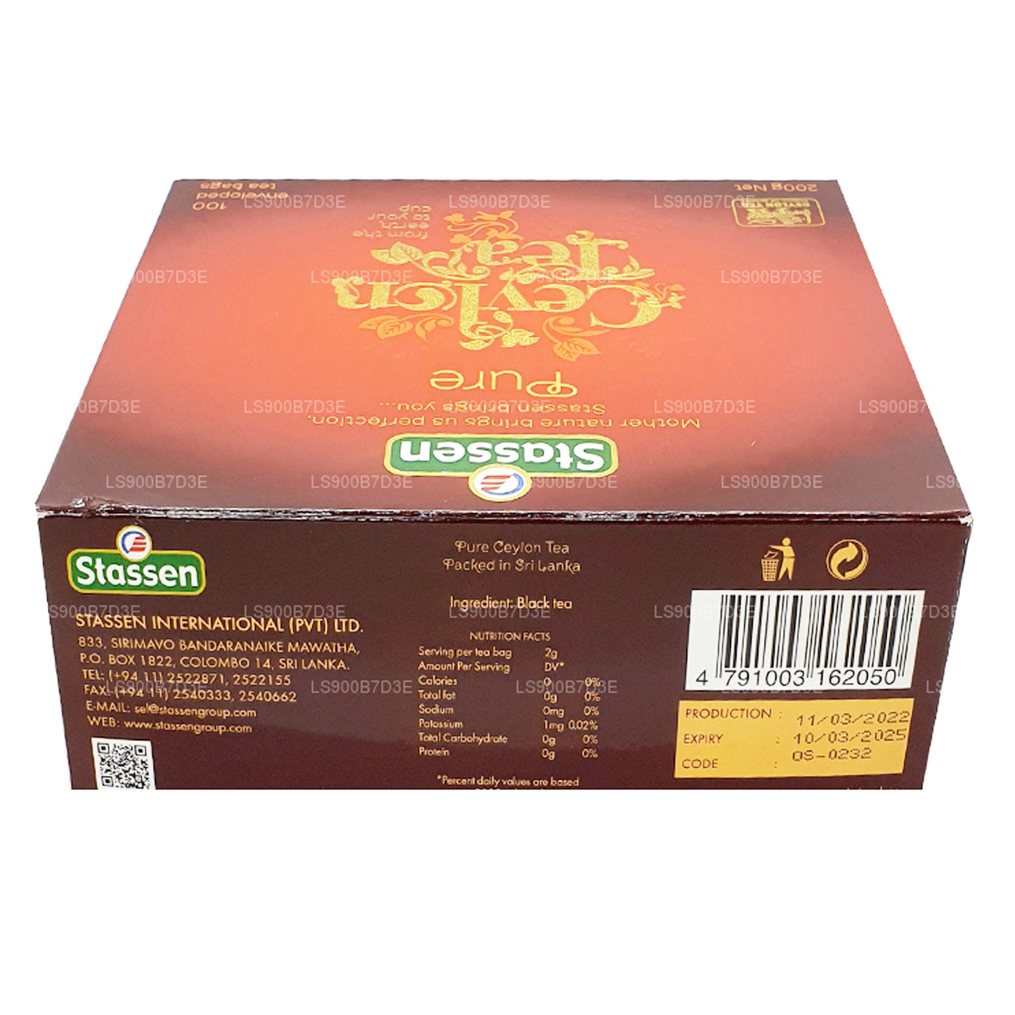 Stassen Pure Ceylon zwarte thee (200 g) 100 theezakjes