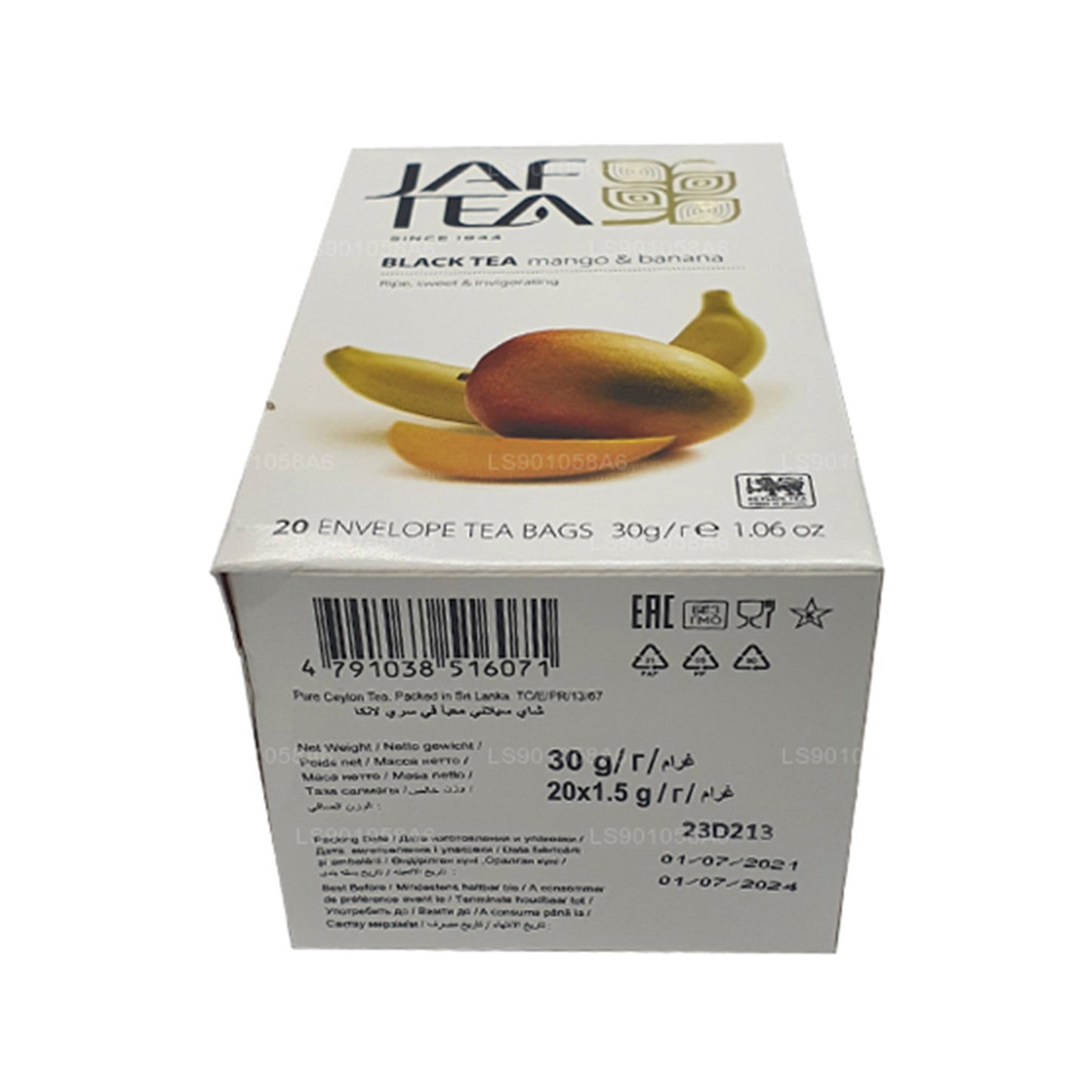 Jaf Tea Pure Fruits Collection Zwarte thee Mango Banaan (30 g) 20 theezakjes