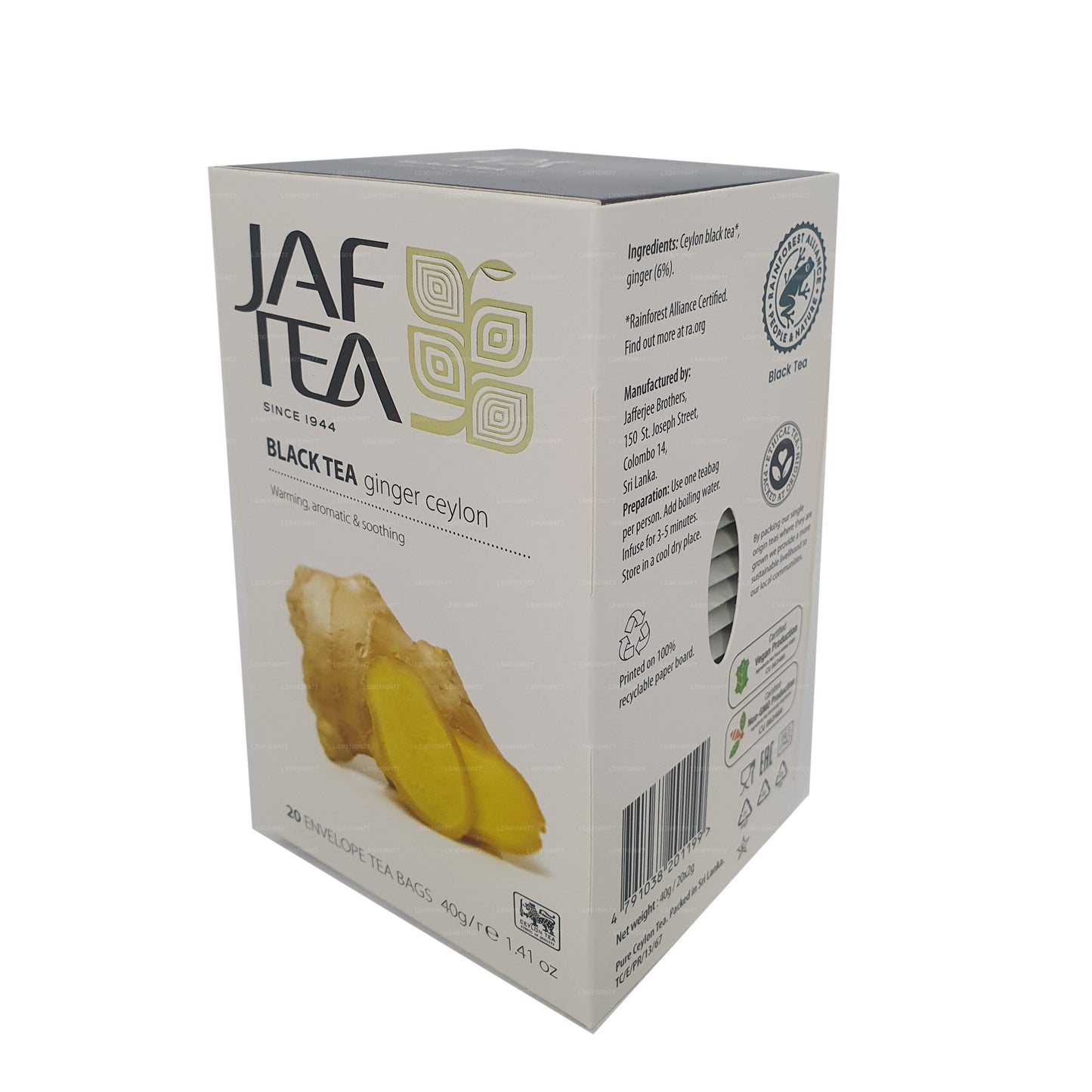 Jaf Tea Pure Spice Collection Black Tea Ginger Ceylon (40 g) 20 theezakjes
