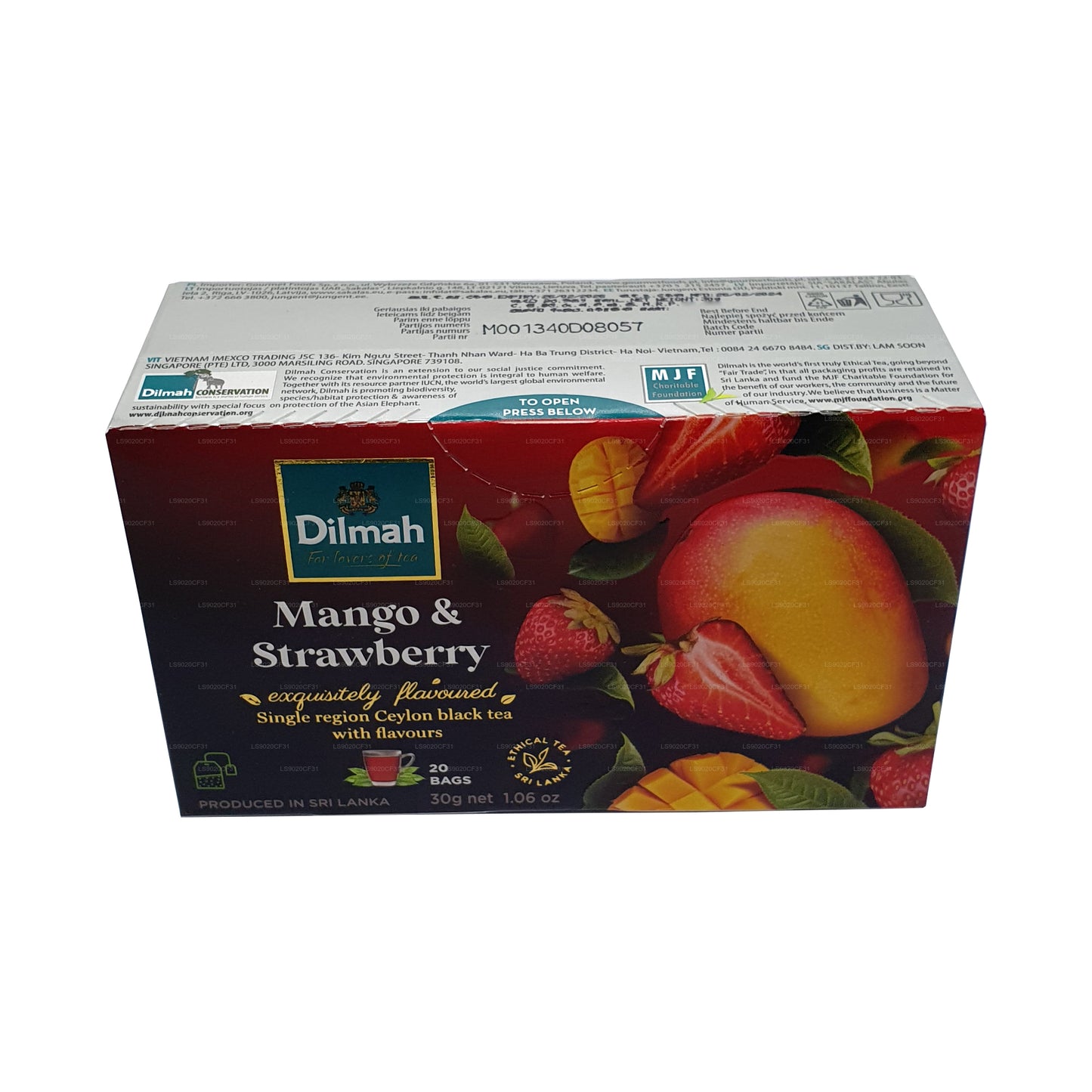 Dilmah thee met mango- en aardbeiensmaak (30 g) 20 theezakjes