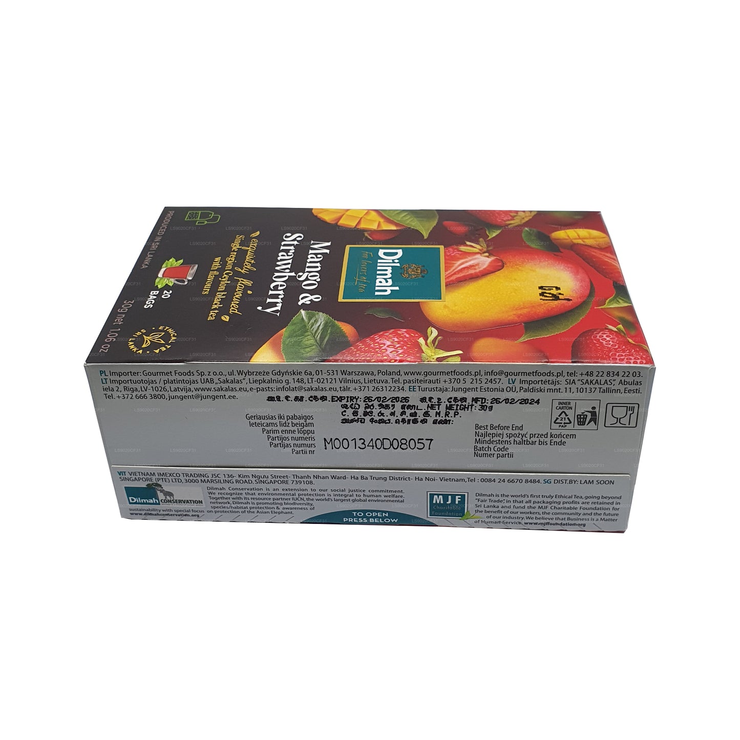 Dilmah thee met mango- en aardbeiensmaak (30 g) 20 theezakjes