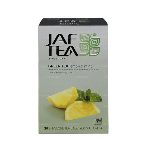 Jaf Tea Pure Green Collection theezakjes met groene citroen- en muntfolie en envelop (40 g)