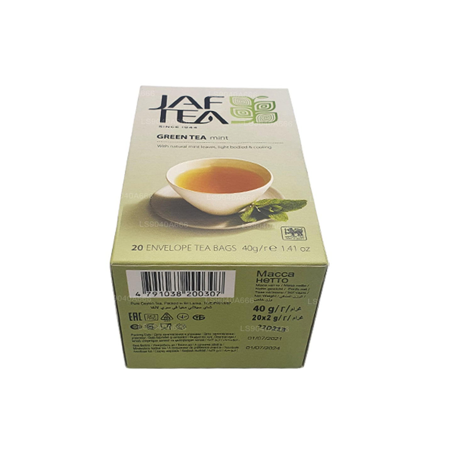 Jaf Tea Pure Green Collection Groene Thee Muntfolie Envelop theezakjes (40 g)