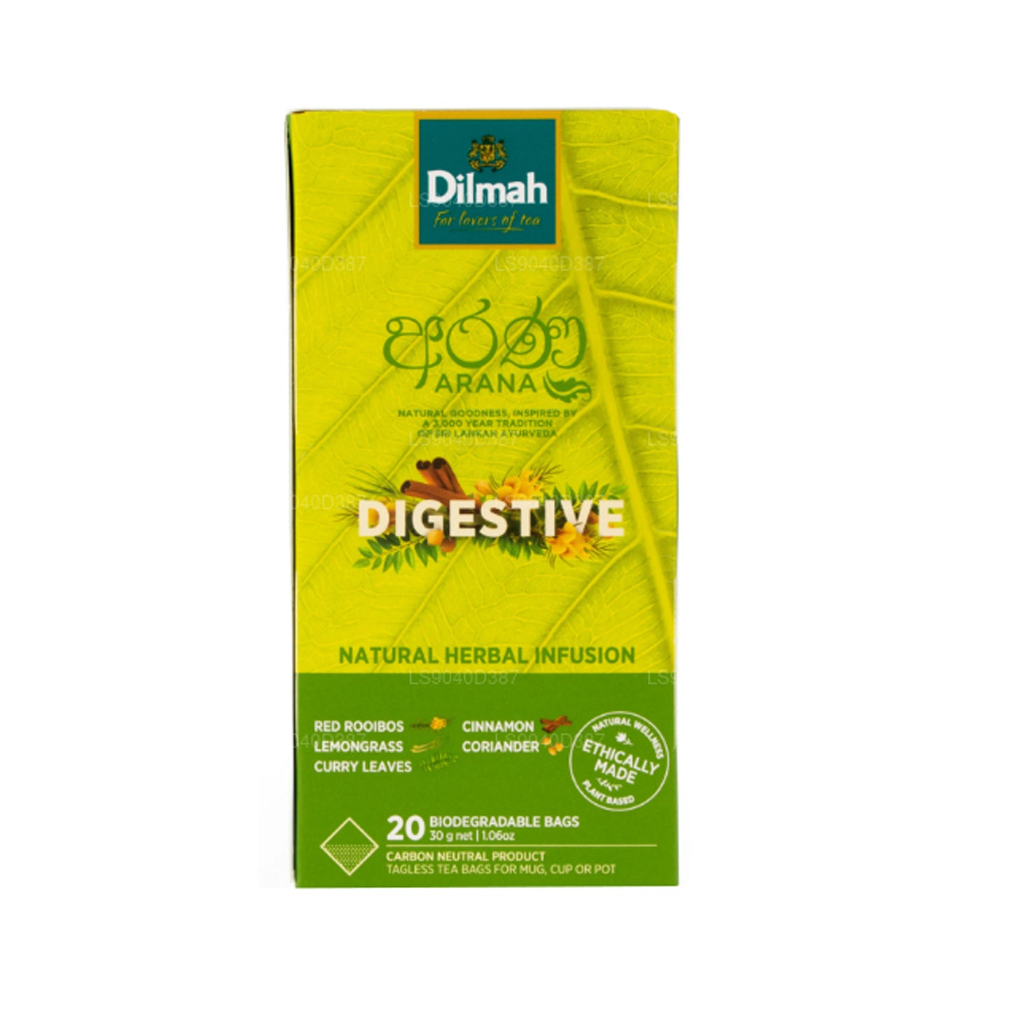 Dilmah Arana Digestive Red Rooibos natuurlijke kruideninfusie (20 theezakjes zonder etiket)