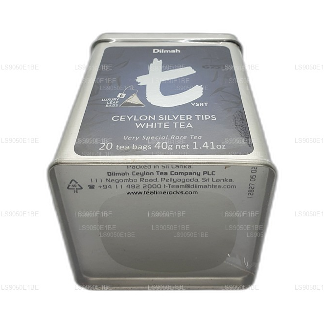 Dilmah T-serie VSRT Ceylon zilveren tips witte theeblikje Caddy (40 g) met losse bladeren