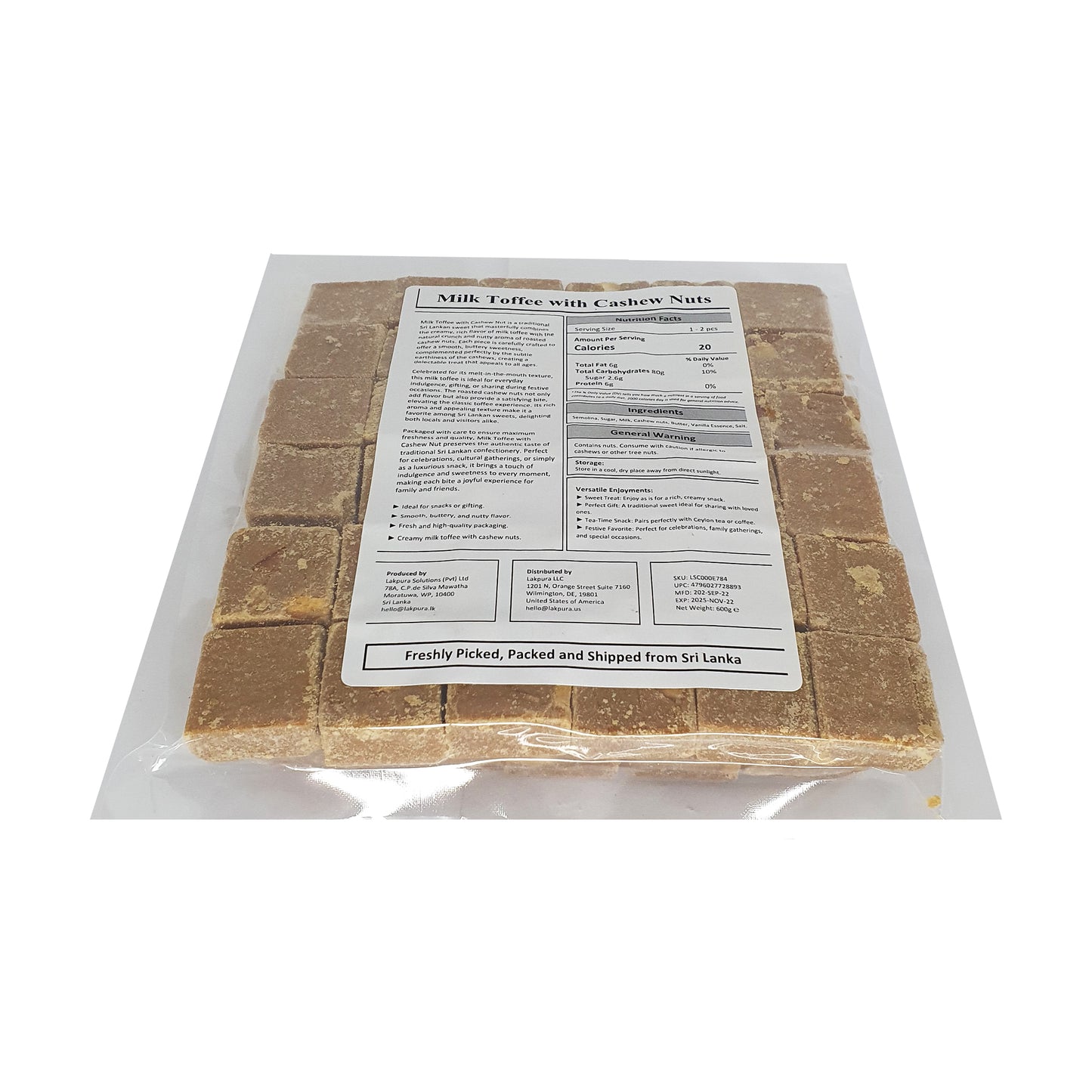 Lakpura Melktoffee met cashewnoten (50 stuks)